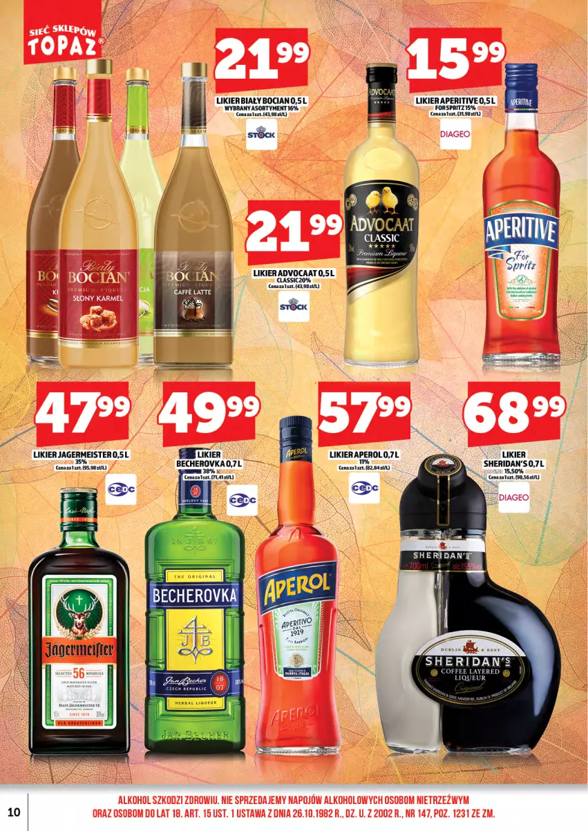 Gazetka promocyjna Topaz - Gazetka - ważna 17.11 do 30.11.2025 - strona 12 - produkty: Advocaat, Aperol, Biały Bocian, Jagermeister, Likier