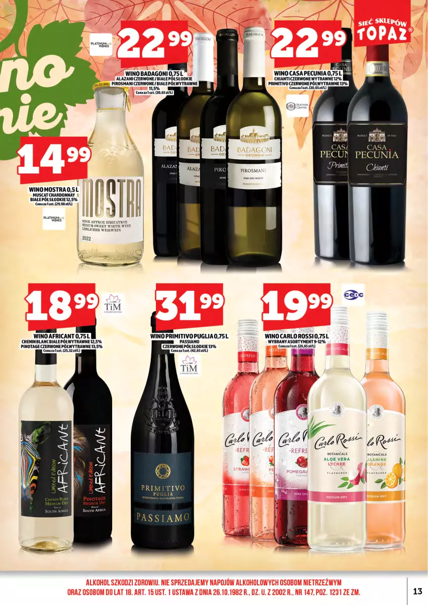 Gazetka promocyjna Topaz - Gazetka - ważna 17.11 do 30.11.2025 - strona 15 - produkty: Aloe vera, Carlo Rossi, Chardonnay, Chia, Chianti, Mus, Tran, Wino