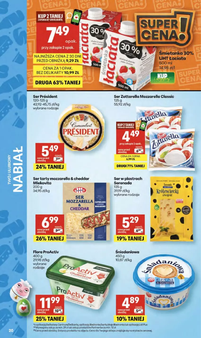 Gazetka promocyjna Delikatesy Centrum - Franczyza DC14 Czwartek - ważna 02.04 do 08.04.2026 - strona 20 - produkty: Cheddar, Danio, Flora, Koc, Mozzarella, Rum, Ser, Zott, Zottarella