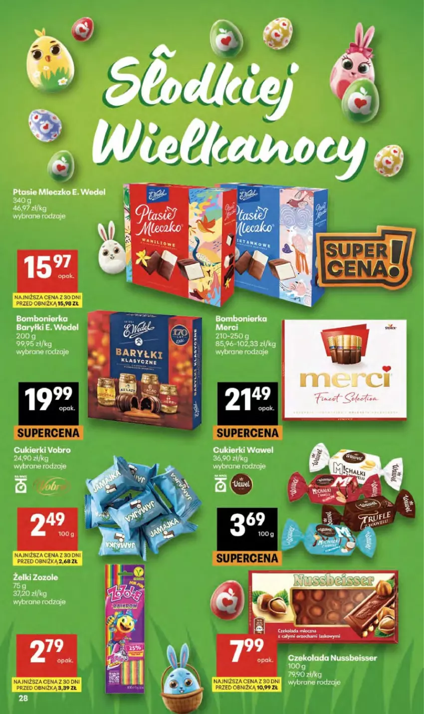 Gazetka promocyjna Delikatesy Centrum - Franczyza DC14 Czwartek - ważna 02.04 do 08.04.2026 - strona 28 - produkty: Baryłki, Cukier, Cukierki, Czekolada, E. Wedel, Mleczko, Ptasie mleczko, Ser, Wawel
