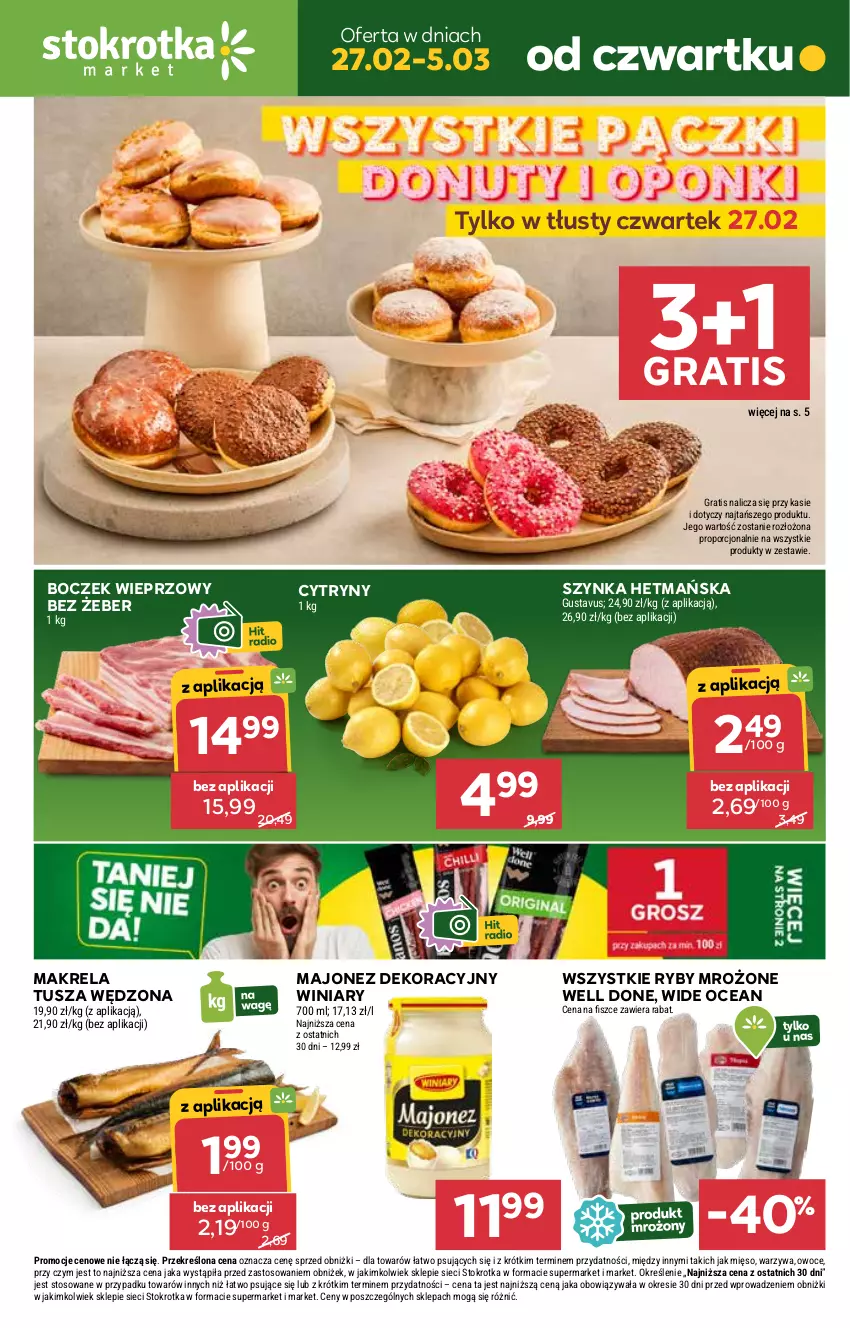 Gazetka promocyjna Stokrotka - Market Opole/Radom - ważna 27.02 do 05.03.2025 - strona 1 - produkty: Boczek, Boczek wieprzowy, Cytryny, Gra, Majonez, Mięso, Owoce, Por, Szynka, Tusz, Warzywa, Winiary