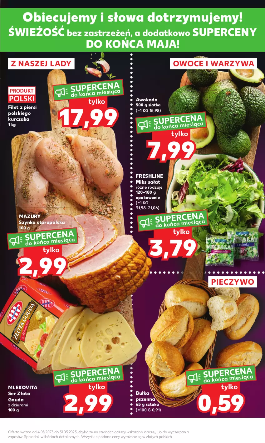 Gazetka promocyjna Kaufland - Mocny Start - ważna 08.05 do 10.05.2023 - strona 5 - produkty: Bułka, Gouda, Kurczak, Mleko, Mlekovita, Owoce, Piec, Pieczywo, Sałat, Ser, Siatka, Szynka, Warzywa