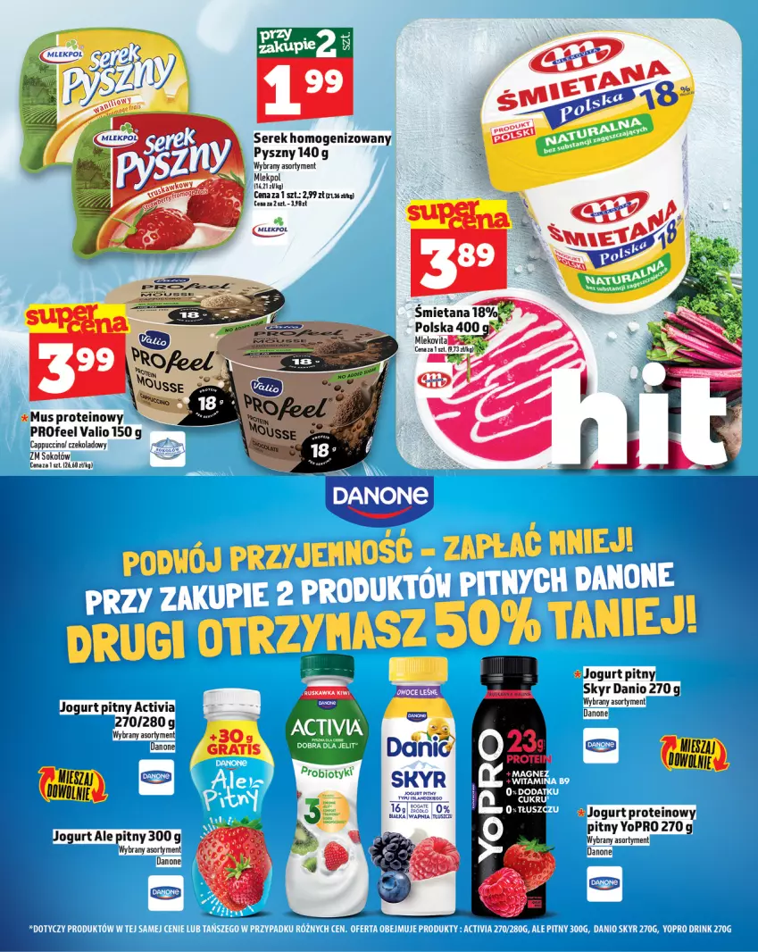 Gazetka promocyjna Topaz - Gazetka - ważna 31.07 do 06.08.2025 - strona 17 - produkty: Activia, Cappuccino, Danio, Danone, Jogurt, Jogurt pitny, Mus, Ser, Serek, Serek homogenizowany, Sok, Sokołów