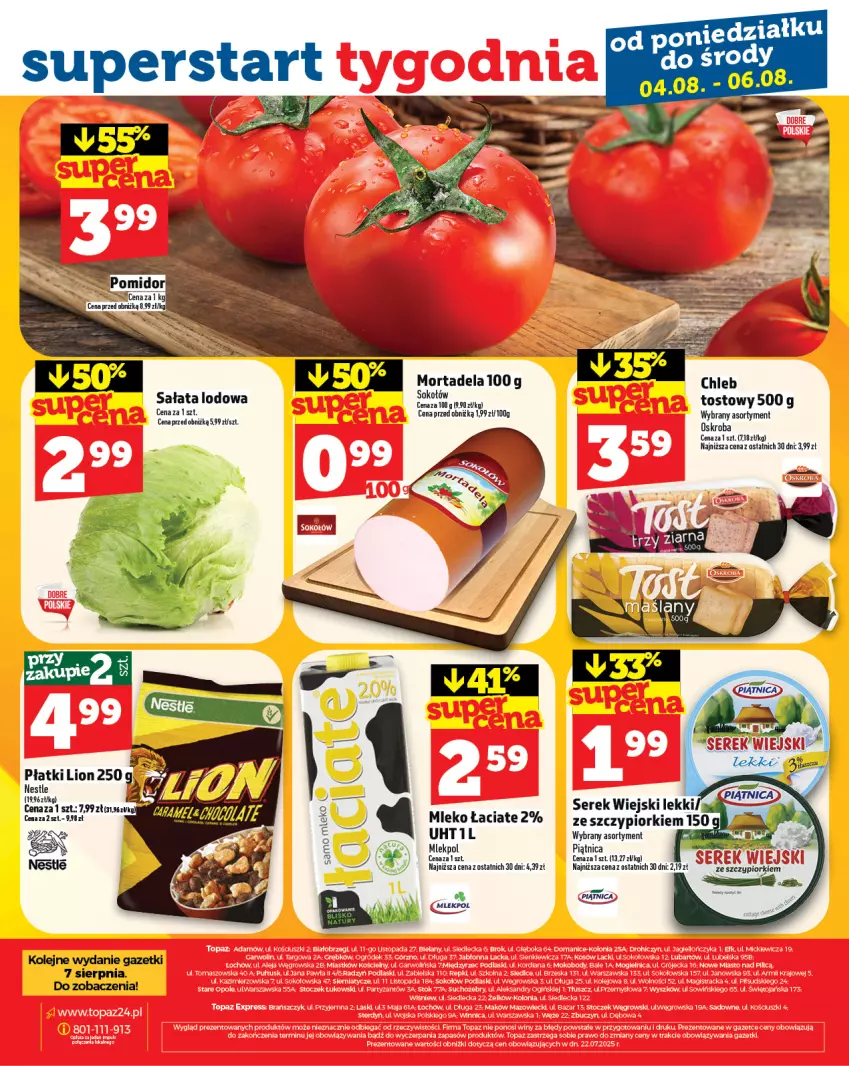 Gazetka promocyjna Topaz - Gazetka - ważna 31.07 do 06.08.2025 - strona 32 - produkty: Chleb, Olej, Piątnica, Sałat, Sałata lodowa