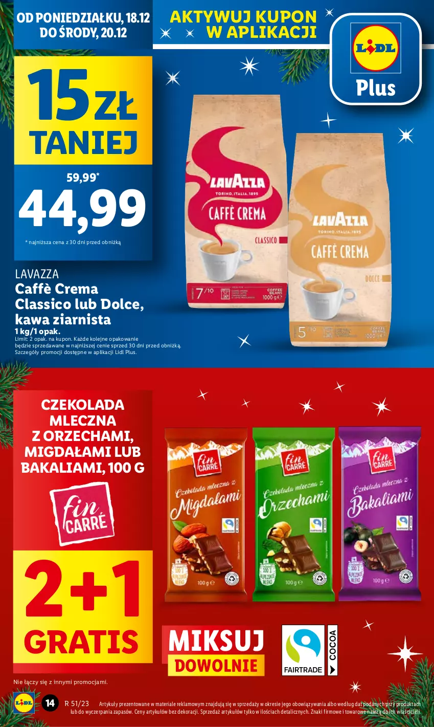 Gazetka promocyjna Lidl - GAZETKA - ważna 18.12 do 20.12.2023 - strona 14 - produkty: Czekolada, Czekolada mleczna, Gra, Kawa, Kawa ziarnista, Lavazza, Olej