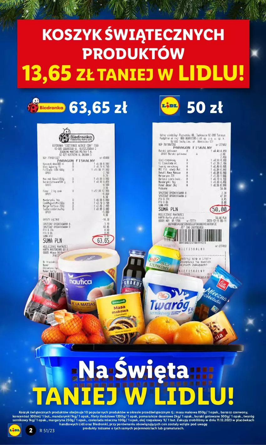 Gazetka promocyjna Lidl - GAZETKA - ważna 18.12 do 20.12.2023 - strona 2 - produkty: Buraki, Czekolada, Czekolada mleczna, Deser, Gra, Kosz, Mandarynki, Margaryna, Olej, Olej rzepakowy, Pomarańcze, Por, Rama, Ser, Twaróg