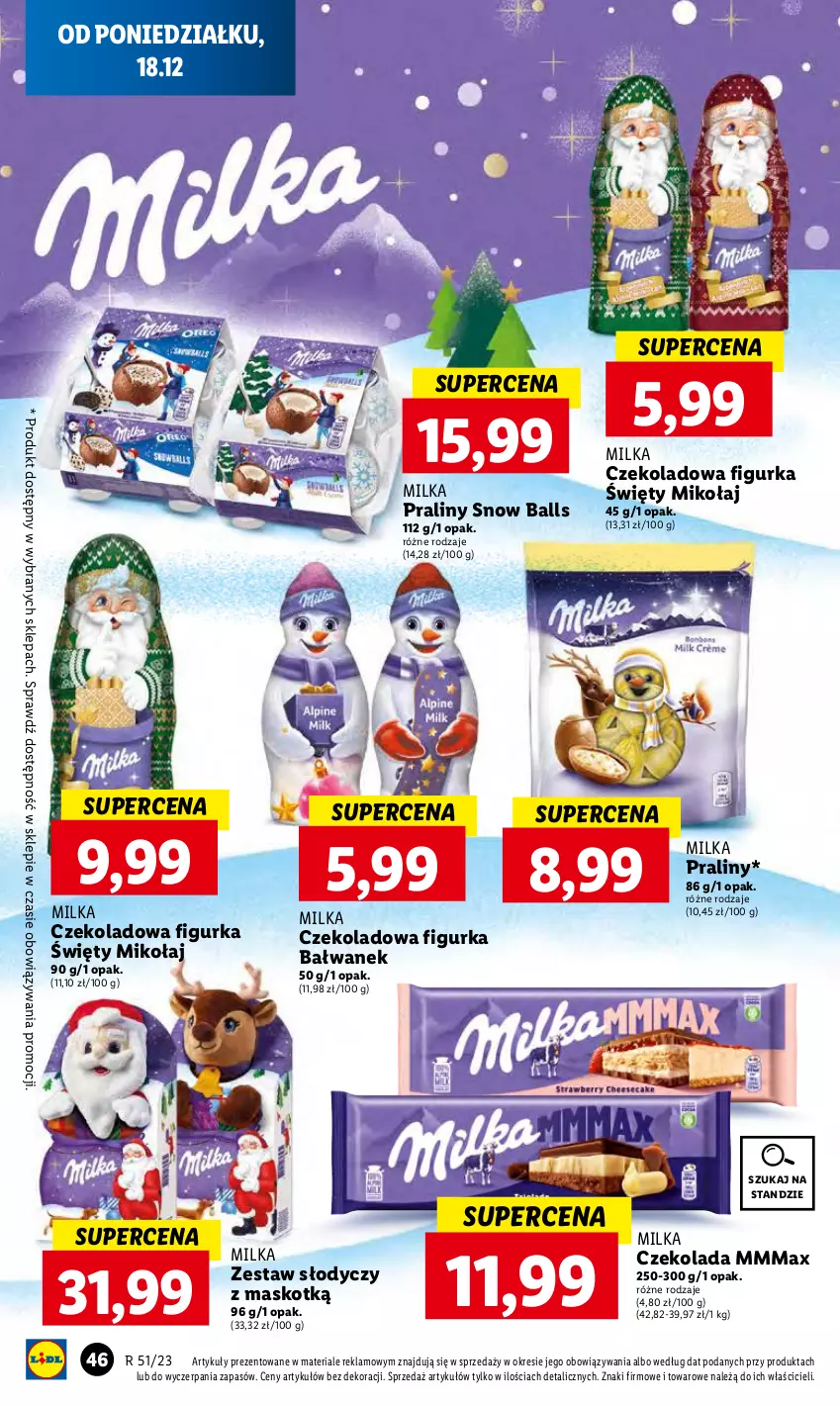 Gazetka promocyjna Lidl - GAZETKA - ważna 18.12 do 20.12.2023 - strona 52 - produkty: Czekolada, Figurka bałwan, Milka, Praliny