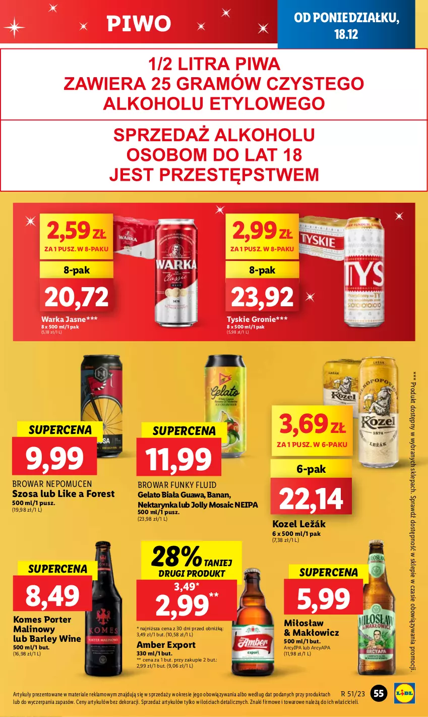 Gazetka promocyjna Lidl - GAZETKA - ważna 18.12 do 20.12.2023 - strona 61 - produkty: Kozel, Nektar, Nektarynka, Piwo, Por, Tyskie, Warka