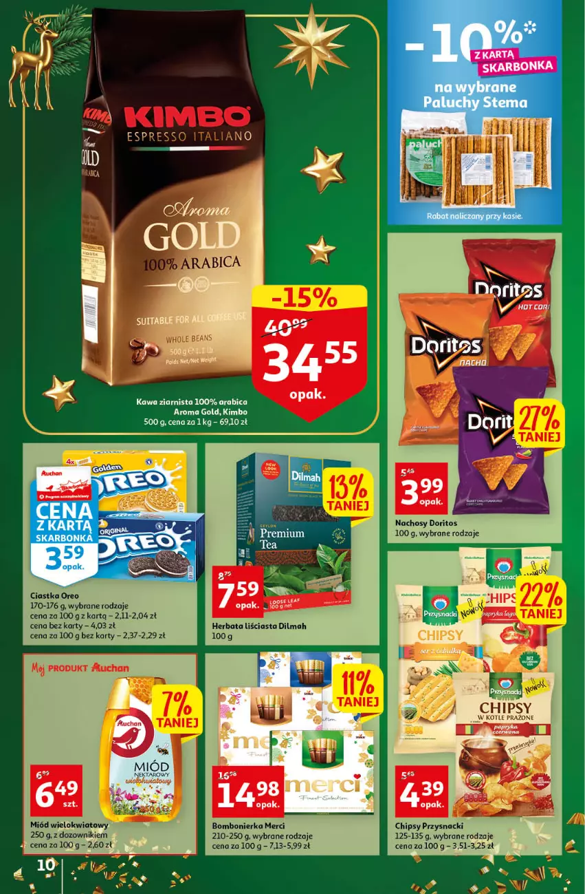 Gazetka promocyjna Auchan - Gazetka Magia Oszczędzania Auchan Hipermarket - ważna 24.11 do 30.11.2022 - strona 10 - produkty: BIC, Chipsy, Ciastka, Dilmah, Dozownik, Herbata, Kawa, Kawa ziarnista, Merci, Miód, Oreo, Przysnacki