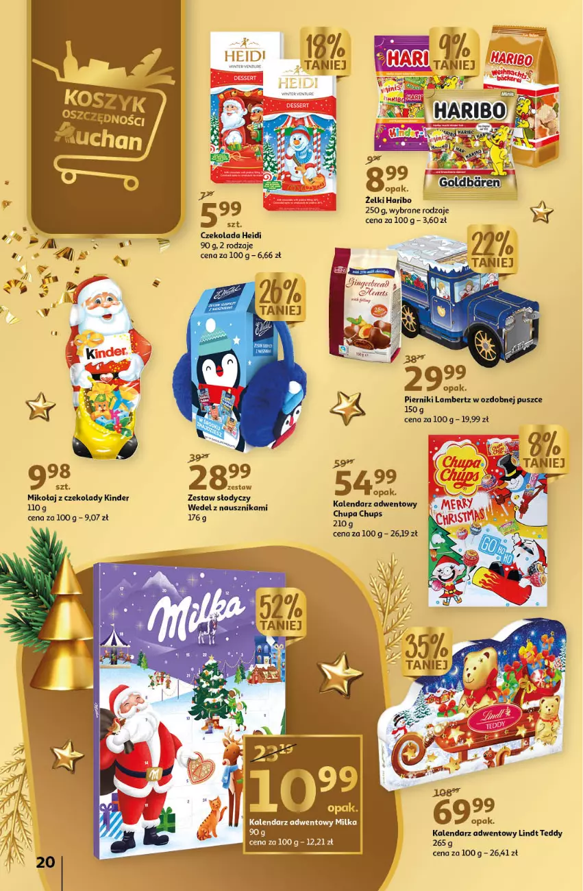 Gazetka promocyjna Auchan - Gazetka Magia Oszczędzania Auchan Hipermarket - ważna 24.11 do 30.11.2022 - strona 20 - produkty: Czekolada, Haribo, Kalendarz, Kalendarz adwentowy, Kinder, Lindt, Piernik