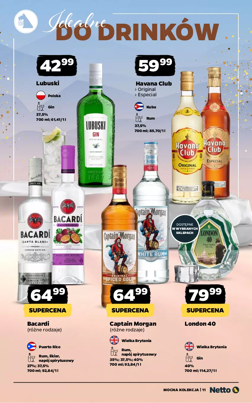 Gazetka promocyjna Netto - Alkohole - Mocne - ważna 22.12.2025 do 03.01.2026 - strona 11 - produkty: Bacardi, Captain Morgan, Gin, Likier, Napój, Rum