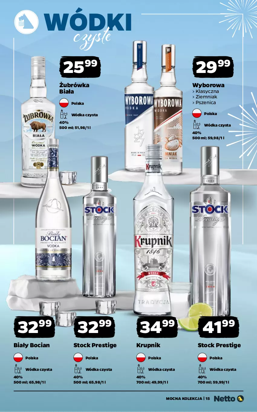 Gazetka promocyjna Netto - Alkohole - Mocne - ważna 22.12.2025 do 03.01.2026 - strona 15 - produkty: Biały Bocian, Krupnik, Stock, Wódka, Wyborowa