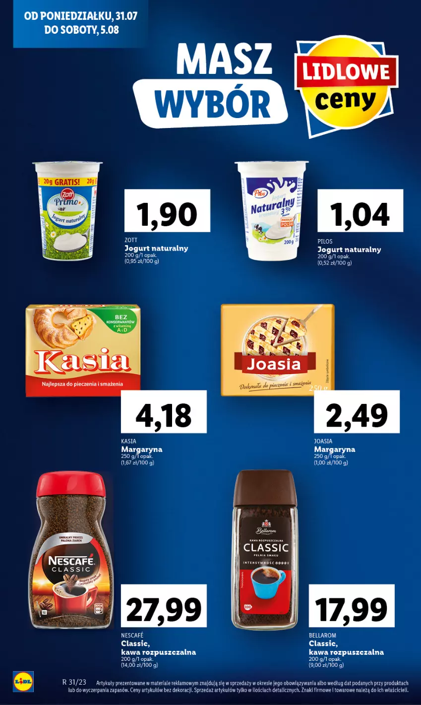 Gazetka promocyjna Lidl - GAZETKA - ważna 31.07 do 05.08.2023 - strona 16 - produkty: Bell, Bella, Jogurt, Jogurt naturalny, Kasia, Kawa, Kawa rozpuszczalna, Margaryna, Piec, Pilos, Zott