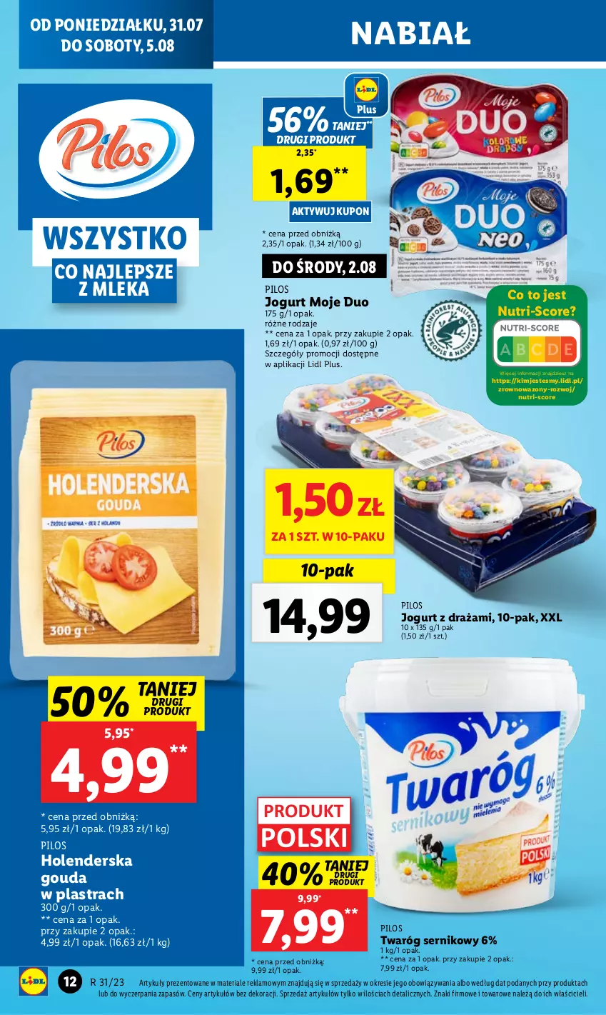 Gazetka promocyjna Lidl - GAZETKA - ważna 31.07 do 05.08.2023 - strona 20 - produkty: Gouda, Jogurt, Pilos, Ser, Twaróg, Wazon