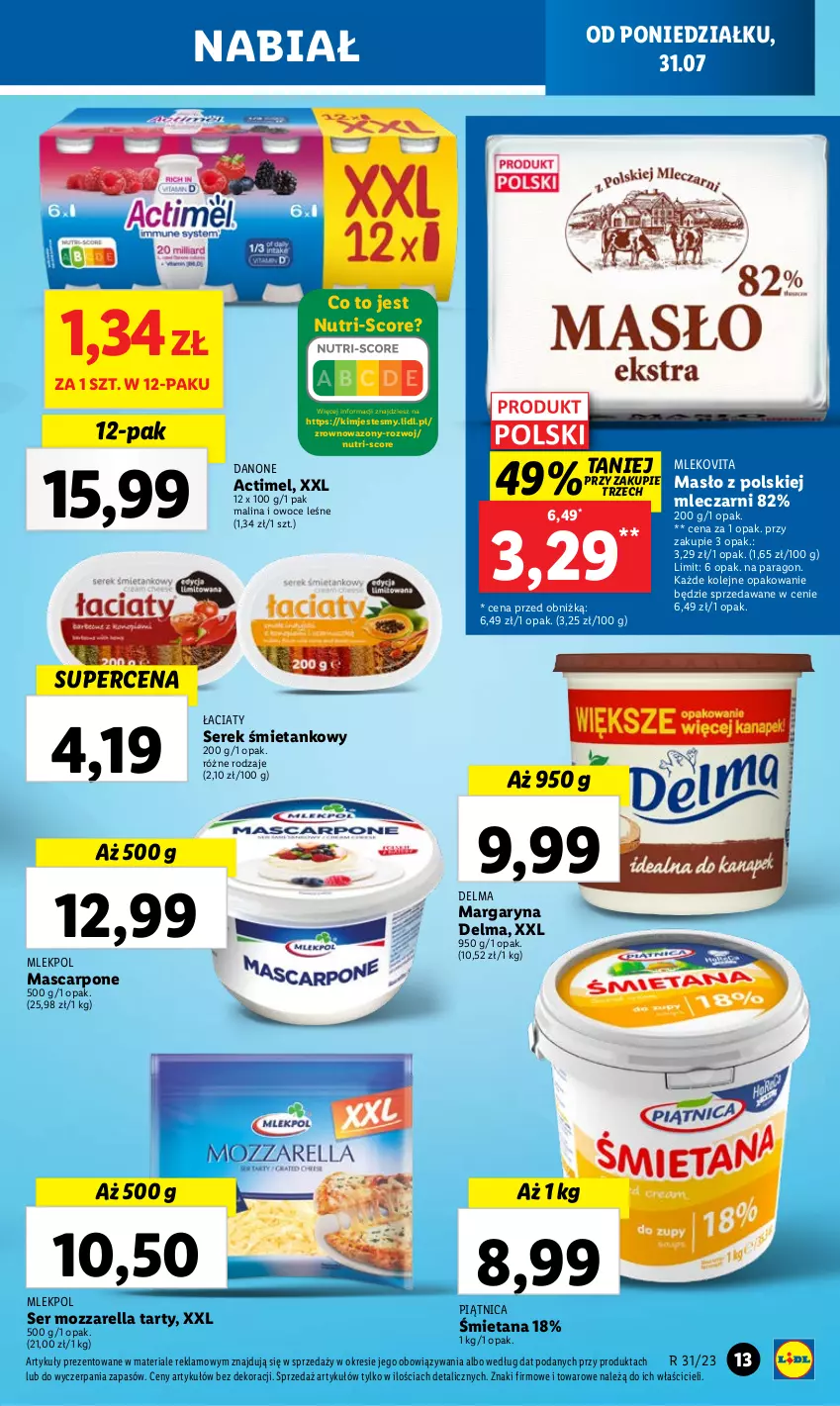 Gazetka promocyjna Lidl - GAZETKA - ważna 31.07 do 05.08.2023 - strona 21 - produkty: Actimel, Danone, Delma, Margaryna, Mascarpone, Masło, Mleko, Mlekovita, Mozzarella, Olej, Owoce, Piątnica, Ser, Serek, Wazon