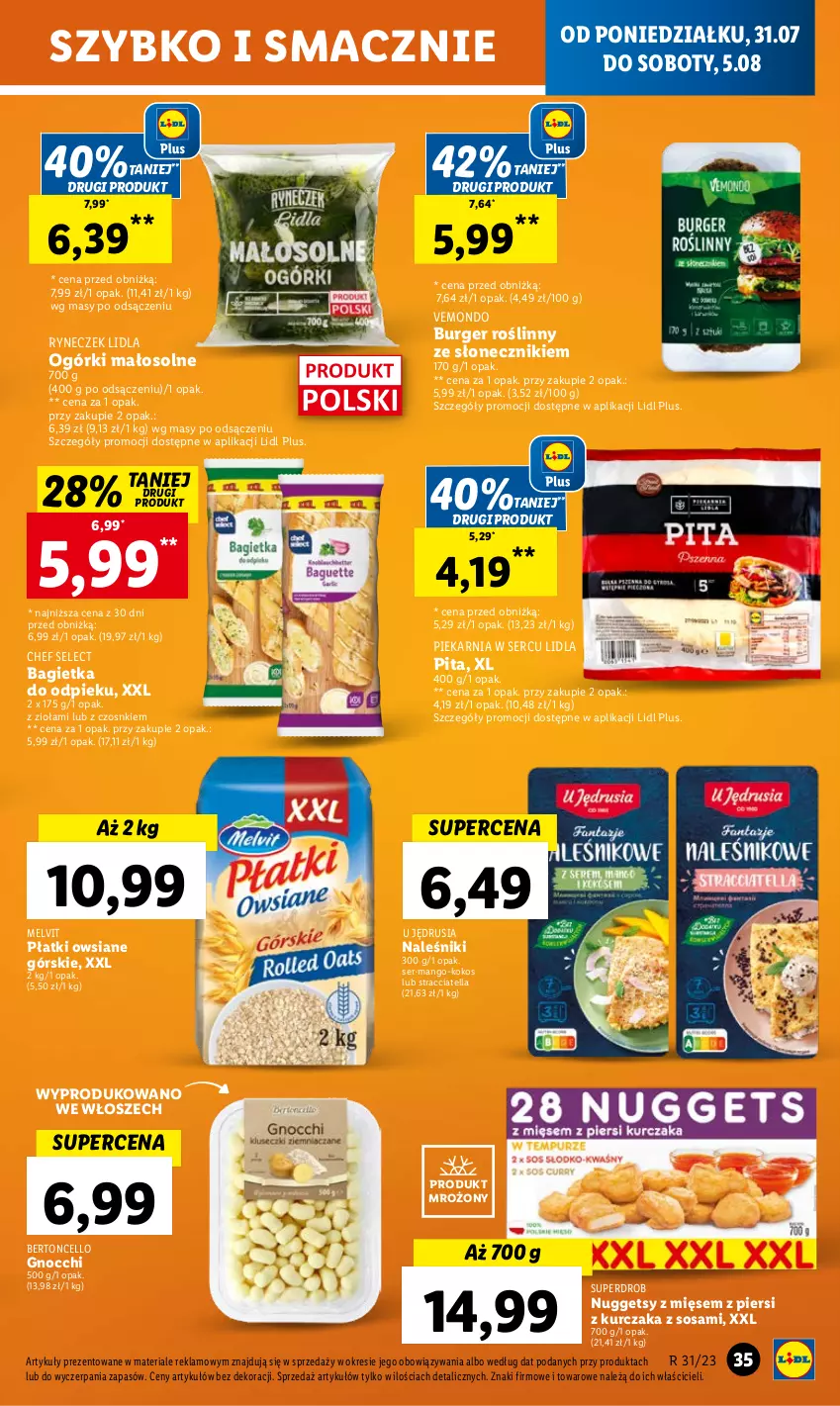 Gazetka promocyjna Lidl - GAZETKA - ważna 31.07 do 05.08.2023 - strona 45 - produkty: Bagietka, Burger, Gnocchi, Kokos, Kurczak, Mango, Melvit, Naleśniki, Płatki owsiane, Ser, Sos