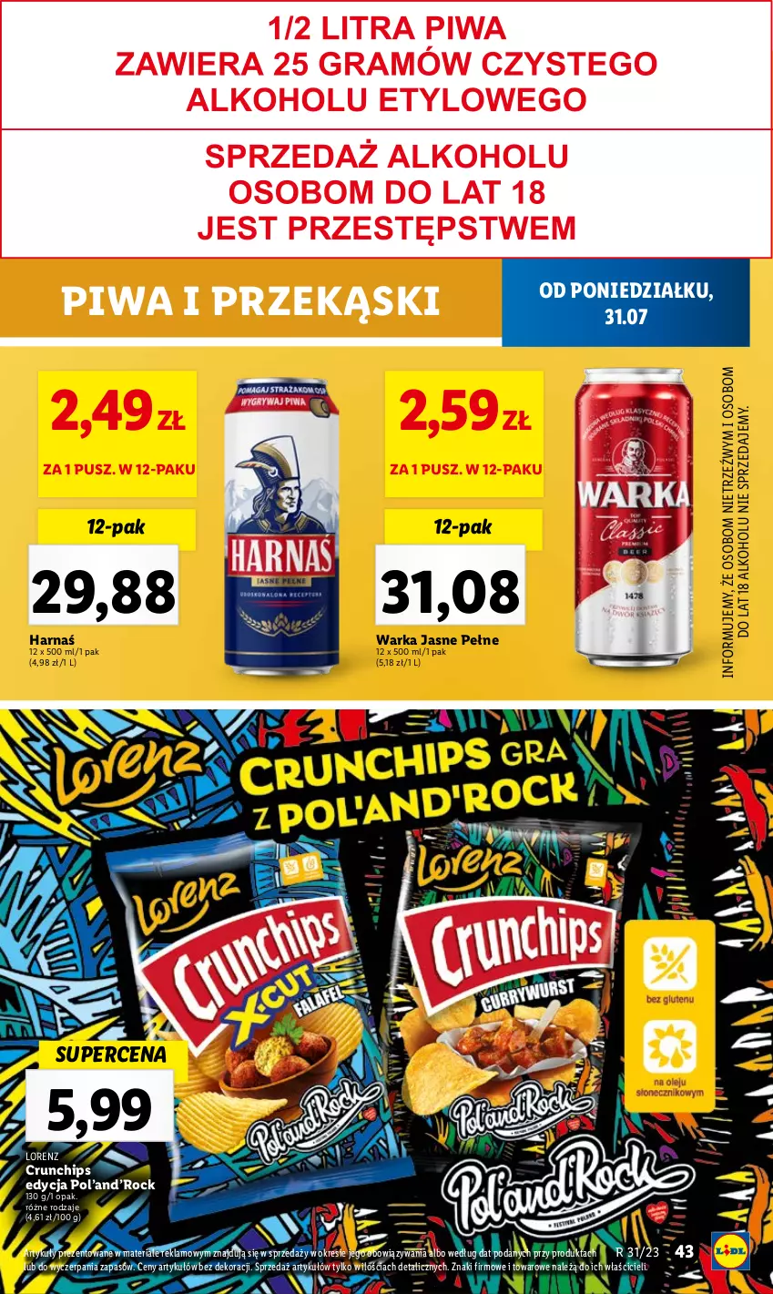 Gazetka promocyjna Lidl - GAZETKA - ważna 31.07 do 05.08.2023 - strona 55 - produkty: Crunchips, Harnaś, Lorenz, Piwa, Warka