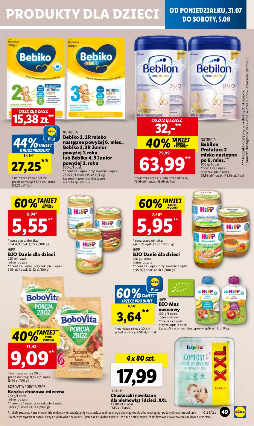 Gazetka promocyjna Lidl - GAZETKA - ważna 31.07 do 05.08.2023 - strona 61 - produkty: Bebiko, BEBILON, BoboVita, Chusteczki, Danie dla dzieci, Dzieci, HiPP, Hipp Bio, Mleko, Mus, O nas, Por