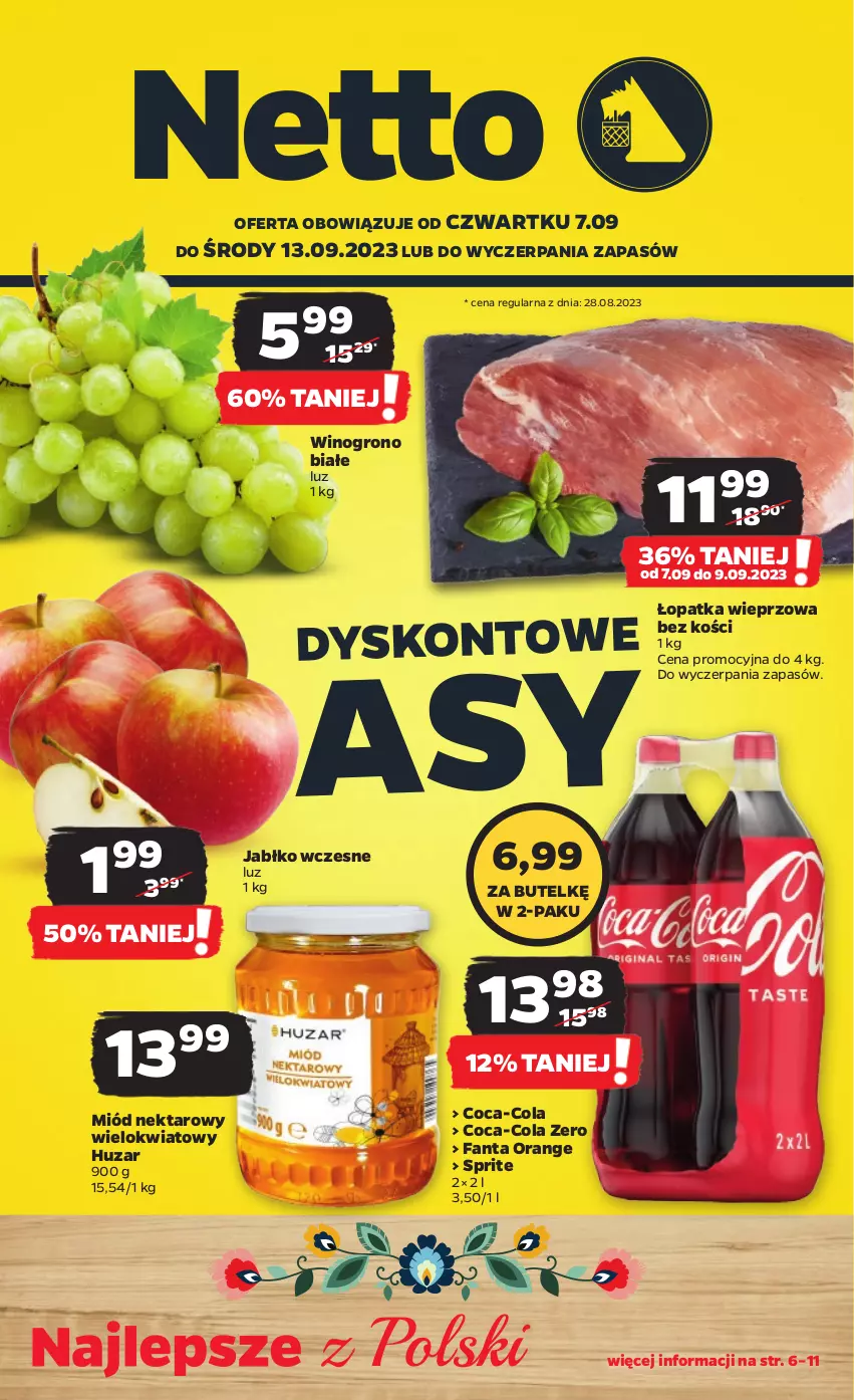 Gazetka promocyjna Netto - Artykuły spożywcze - ważna 07.09 do 13.09.2023 - strona 1 - produkty: Coca-Cola, Fa, Fanta, Miód, Nektar, Sprite, Wino