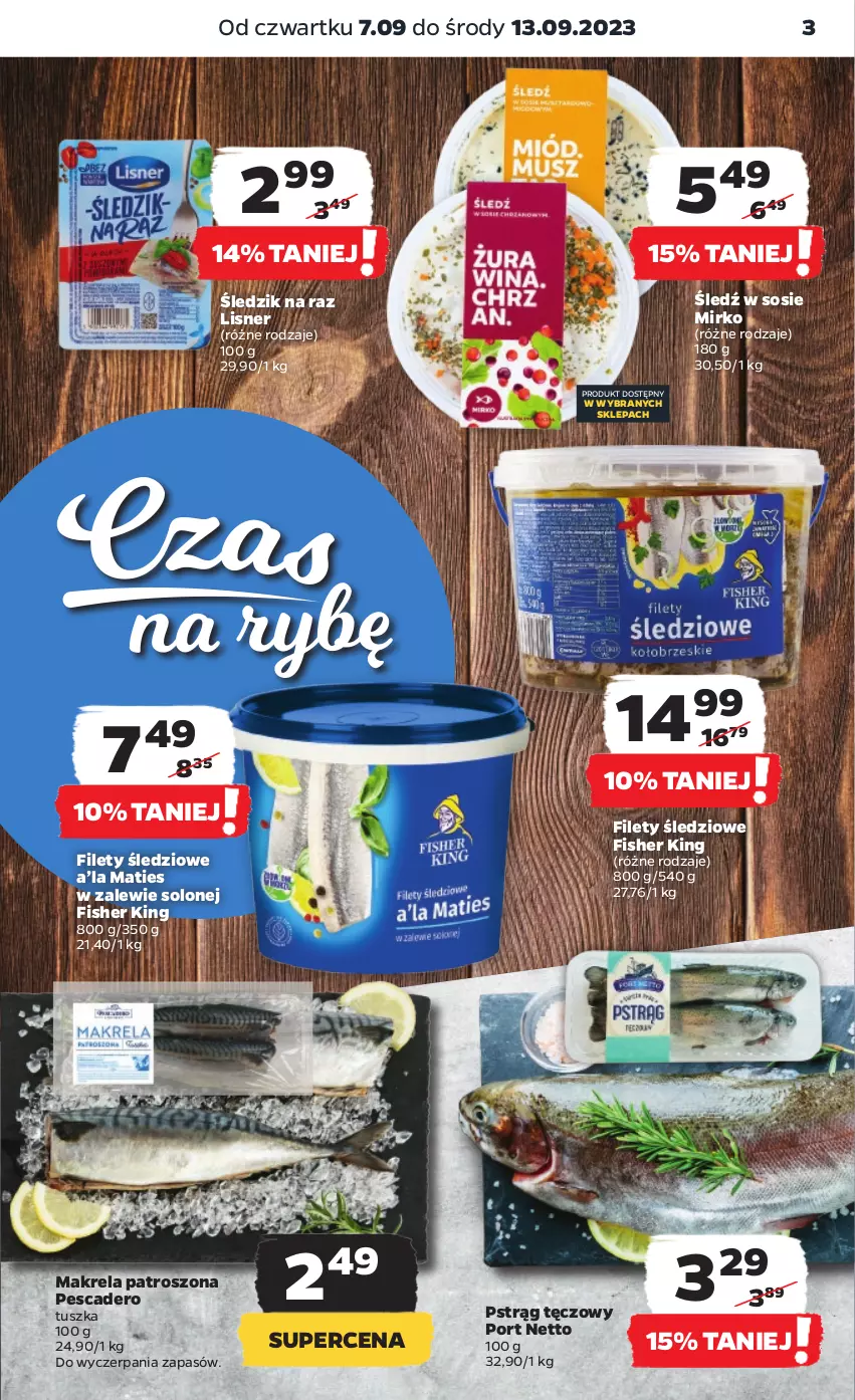 Gazetka promocyjna Netto - Artykuły spożywcze - ważna 07.09 do 13.09.2023 - strona 3 - produkty: Lisner, Por, Pstrąg, Pstrąg tęczowy, Sos, Tusz