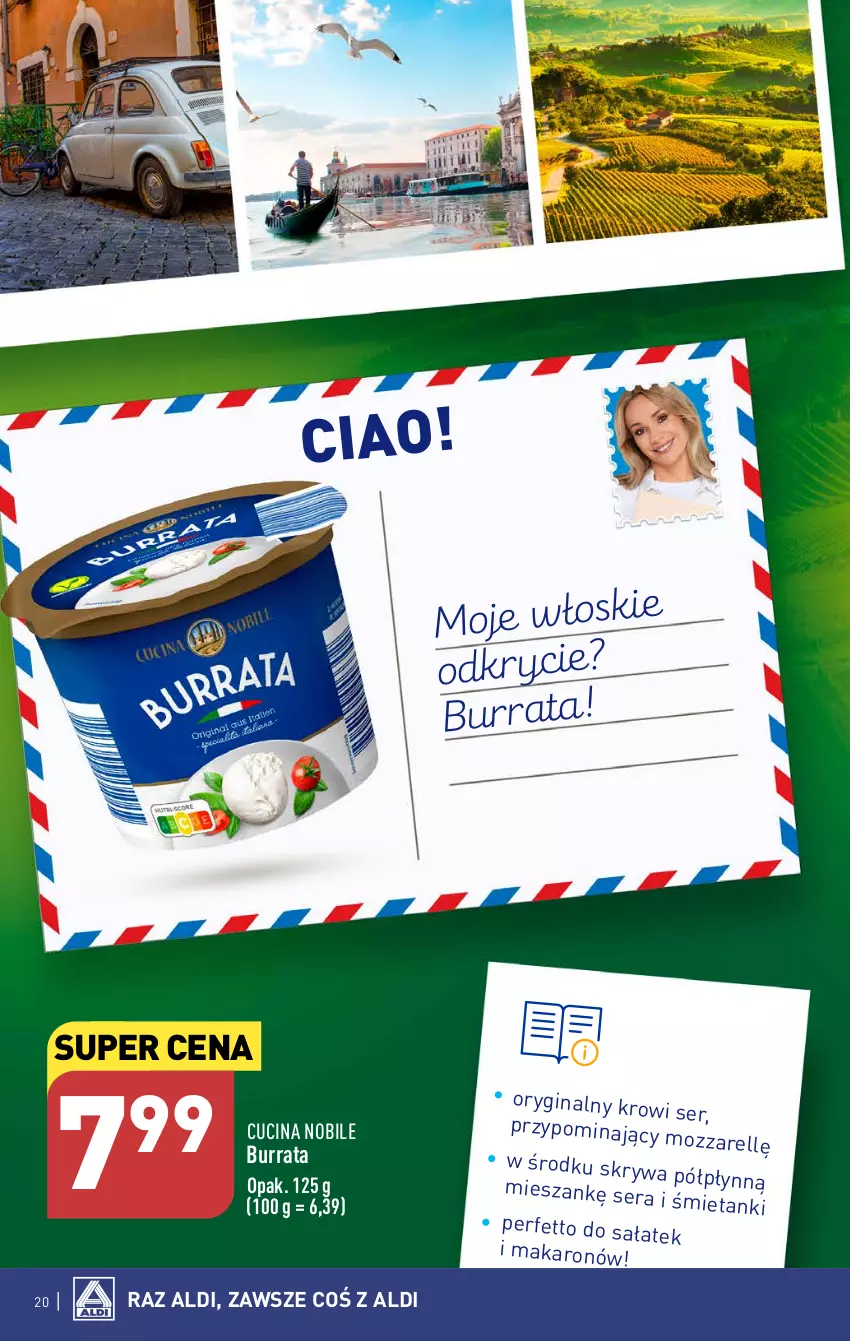 Gazetka promocyjna Aldi - Pełna oferta - ważna 17.07 do 22.07.2023 - strona 20 - produkty: Burrata, Gin, Makaron, Ser