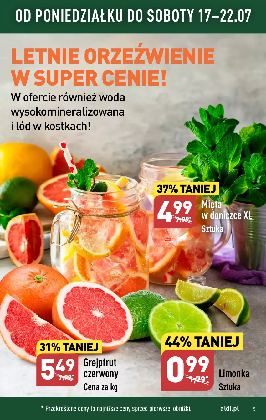 Gazetka promocyjna Aldi - Pełna oferta - ważna 17.07 do 22.07.2023 - strona 5 - produkty: Grejpfrut, Limonka, Mięta, Sok, Woda