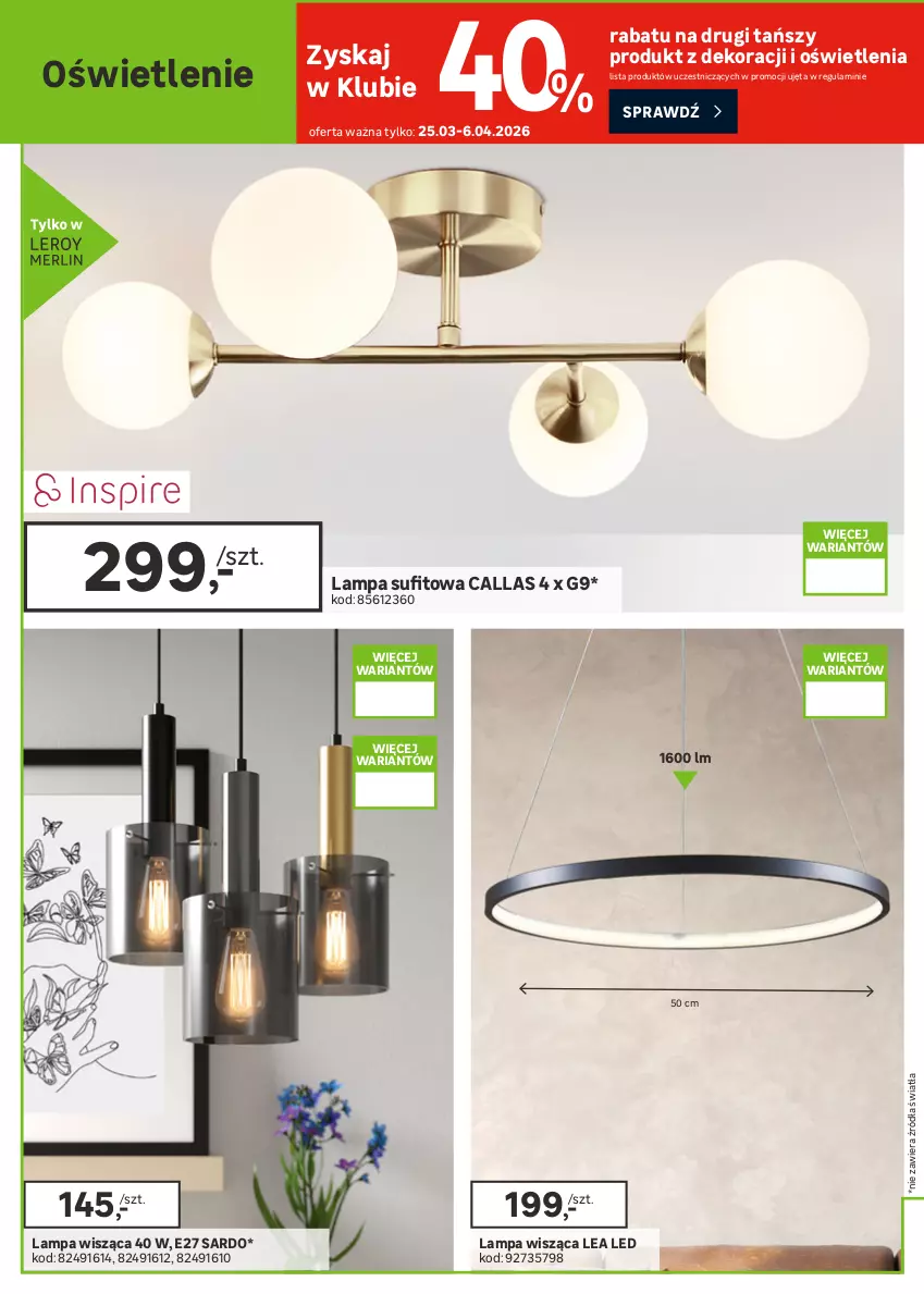 Gazetka promocyjna Leroy Merlin - Gazetka Leroy Merlin - ważna 25.03 do 21.04.2026 - strona 20 - produkty: Lampa, Lampa sufitowa, Lampa wisząca, Plafon, Reflektor