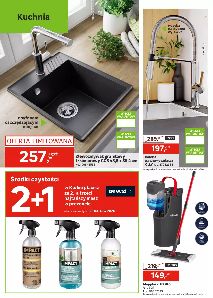Gazetka promocyjna Leroy Merlin - Gazetka Leroy Merlin - ważna 25.03 do 21.04.2026 - strona 22 - produkty: Bateria, Gra, Korpusy, Kuchnia, Meble, Mop, Sok, Syfon, Vileda, Zlew, Zlewozmywak
