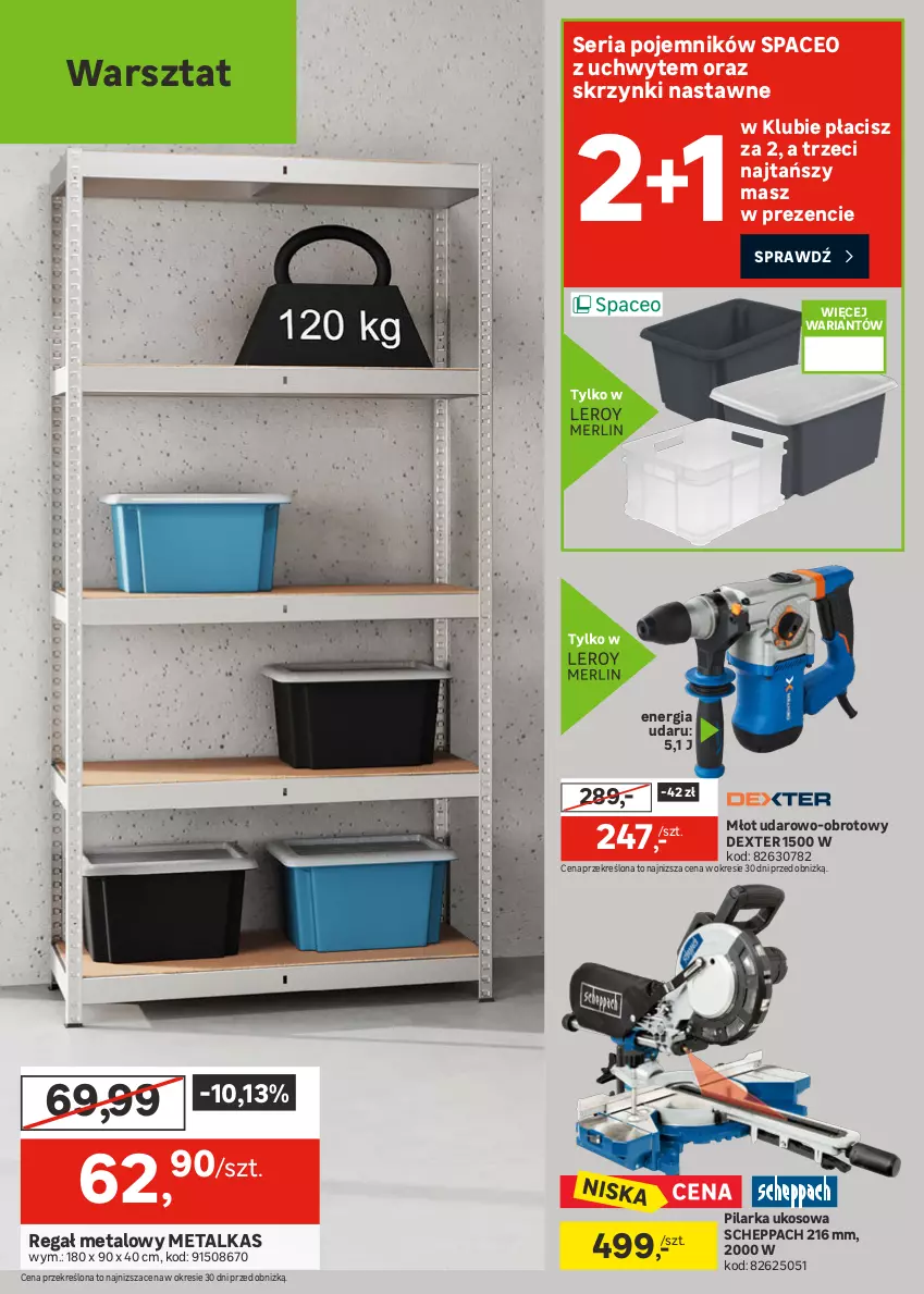 Gazetka promocyjna Leroy Merlin - Gazetka Leroy Merlin - ważna 25.03 do 21.04.2026 - strona 36 - produkty: Grunt, Młot, Młot udarowo-obrotowy, Pilarka ukosowa, Pojemnik, Regał, Regał metalowy, Ser, Skrzynia narzędziowa, Waga, Zestaw kluczy