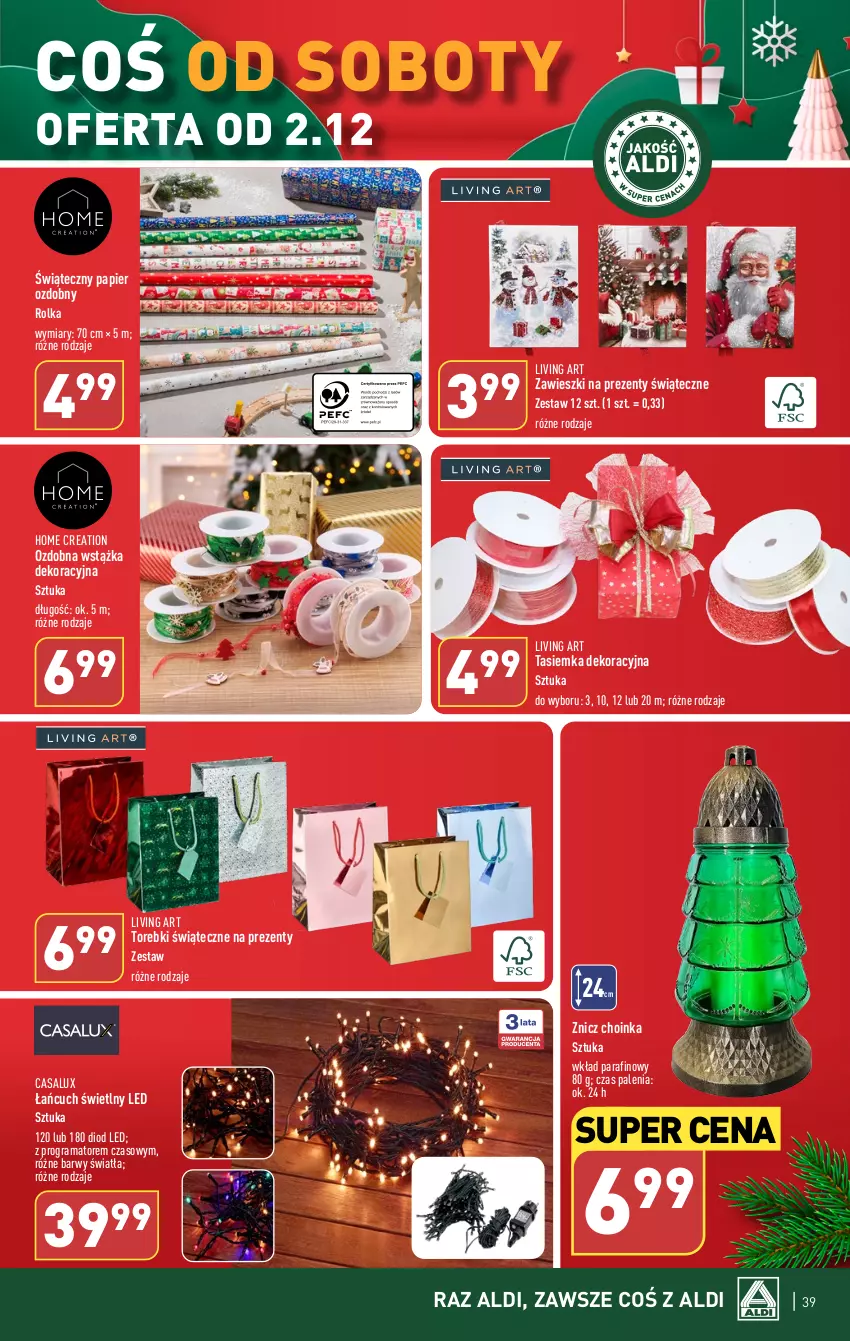 Gazetka promocyjna Aldi - Pełna oferta - ważna 27.11 do 02.12.2023 - strona 39 - produkty: Choinka, Gra, Inka, Papier, Papier ozdobny, Rama, Wstążka, Zawieszki, Znicz