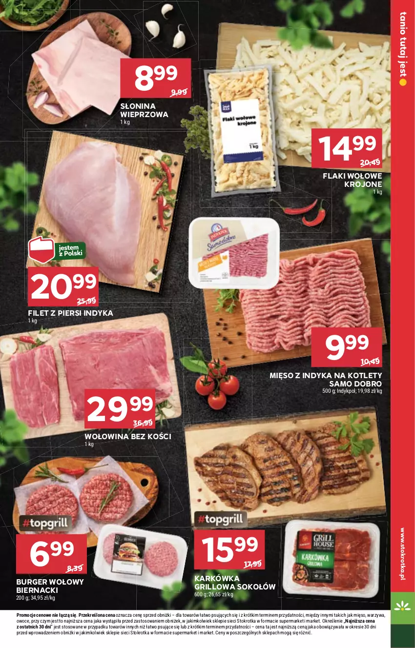 Gazetka promocyjna Stokrotka - Supermarket - ważna 04.07 do 10.07.2024 - strona 17 - produkty: Burger, Filet z piersi indyka, Flaki, Flaki wołowe, Grill, Kotlet, Mięso, Mięso z indyka, Owoce, Sok, Sokołów, Warzywa, Wołowina, Wołowina bez kości