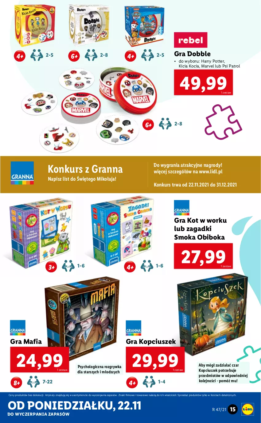 Gazetka promocyjna Lidl - GAZETKA - ważna 22.11 do 28.11.2021 - strona 15 - produkty: Gra, Gry, Harry Potter, Koc, Mafia, Olej, Psi Patrol