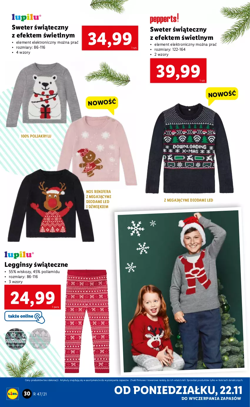 Gazetka promocyjna Lidl - GAZETKA - ważna 22.11 do 28.11.2021 - strona 30 - produkty: Gin, Legginsy, Renifer, Sweter