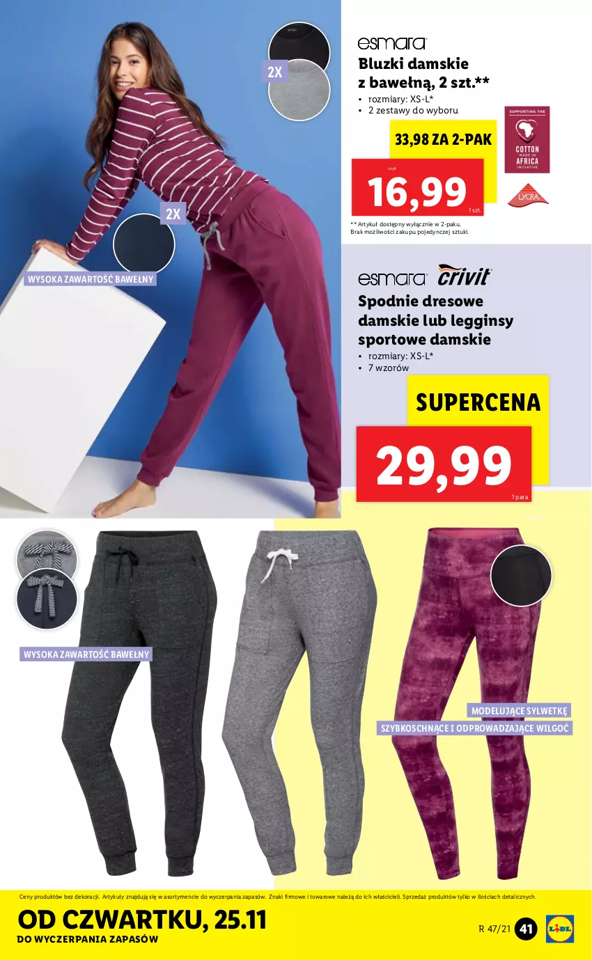 Gazetka promocyjna Lidl - GAZETKA - ważna 22.11 do 28.11.2021 - strona 41 - produkty: Dres, Gin, Legginsy, LG, Por, Sok, Spodnie, Spodnie dresowe, Sport