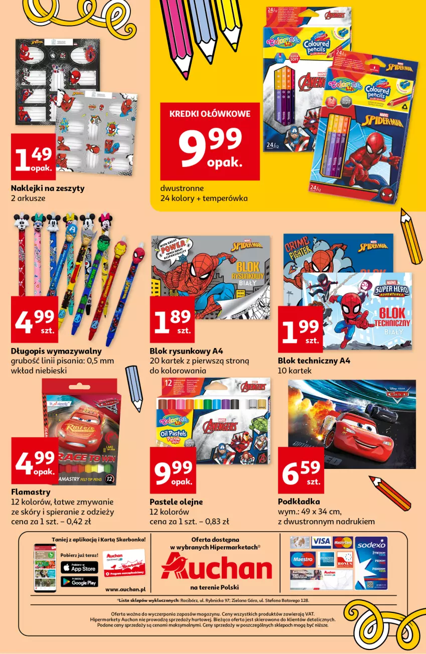 Gazetka promocyjna Auchan - Rysuje się masa zabawy Hipermarkety - ważna 29.07 do 04.08.2021 - strona 3 - produkty: Długopis, Fa, Flamastry, Klej, Olej, Pastele olejne, Podkład, Podkładka, Tera