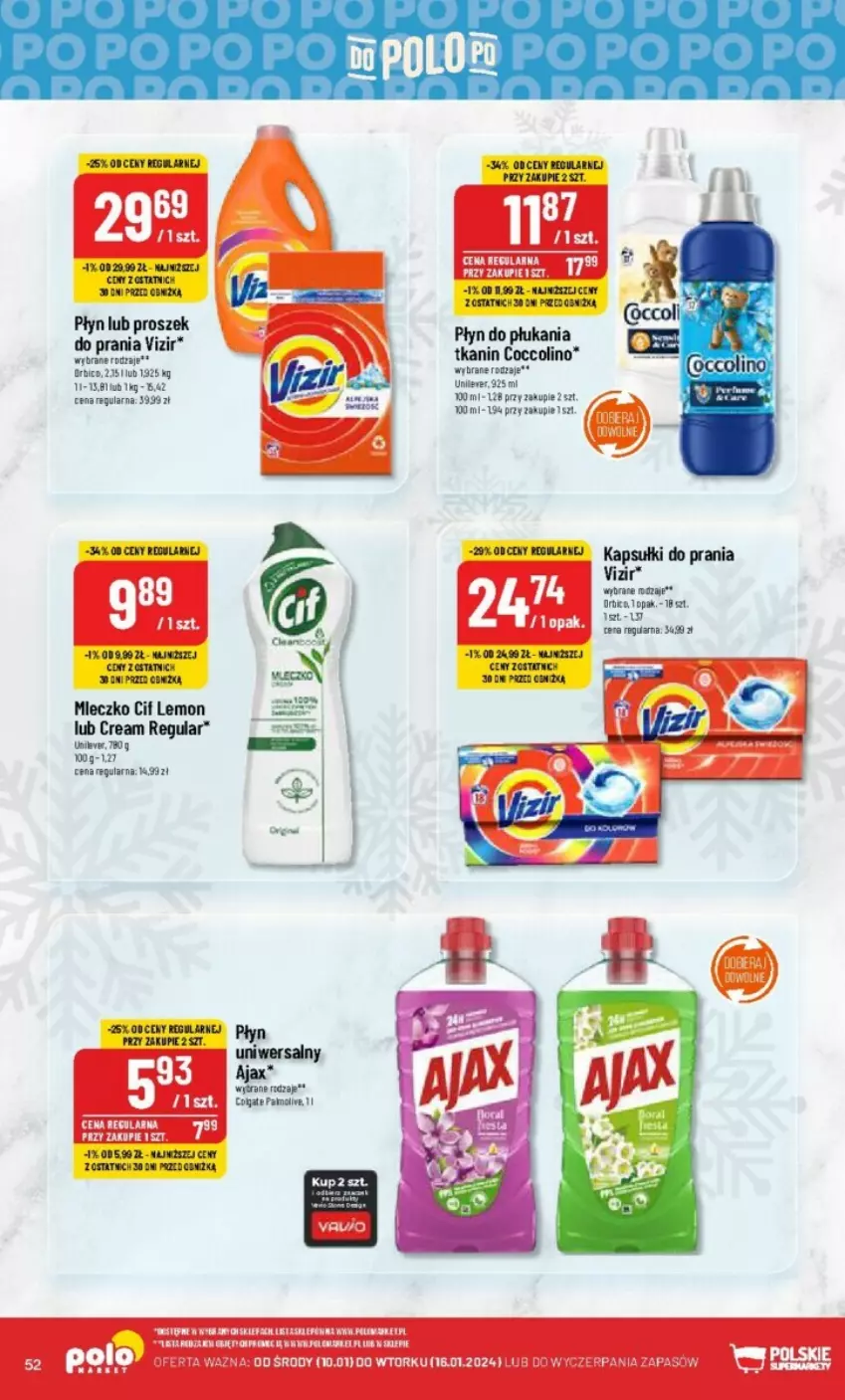 Gazetka promocyjna PoloMarket - ważna 10.01 do 16.01.2024 - strona 48 - produkty: BIC, Cif, Coccolino, Kapsułki do prania, LANA, Mleczko, Płyn do płukania, Proszek do prania, Vizir