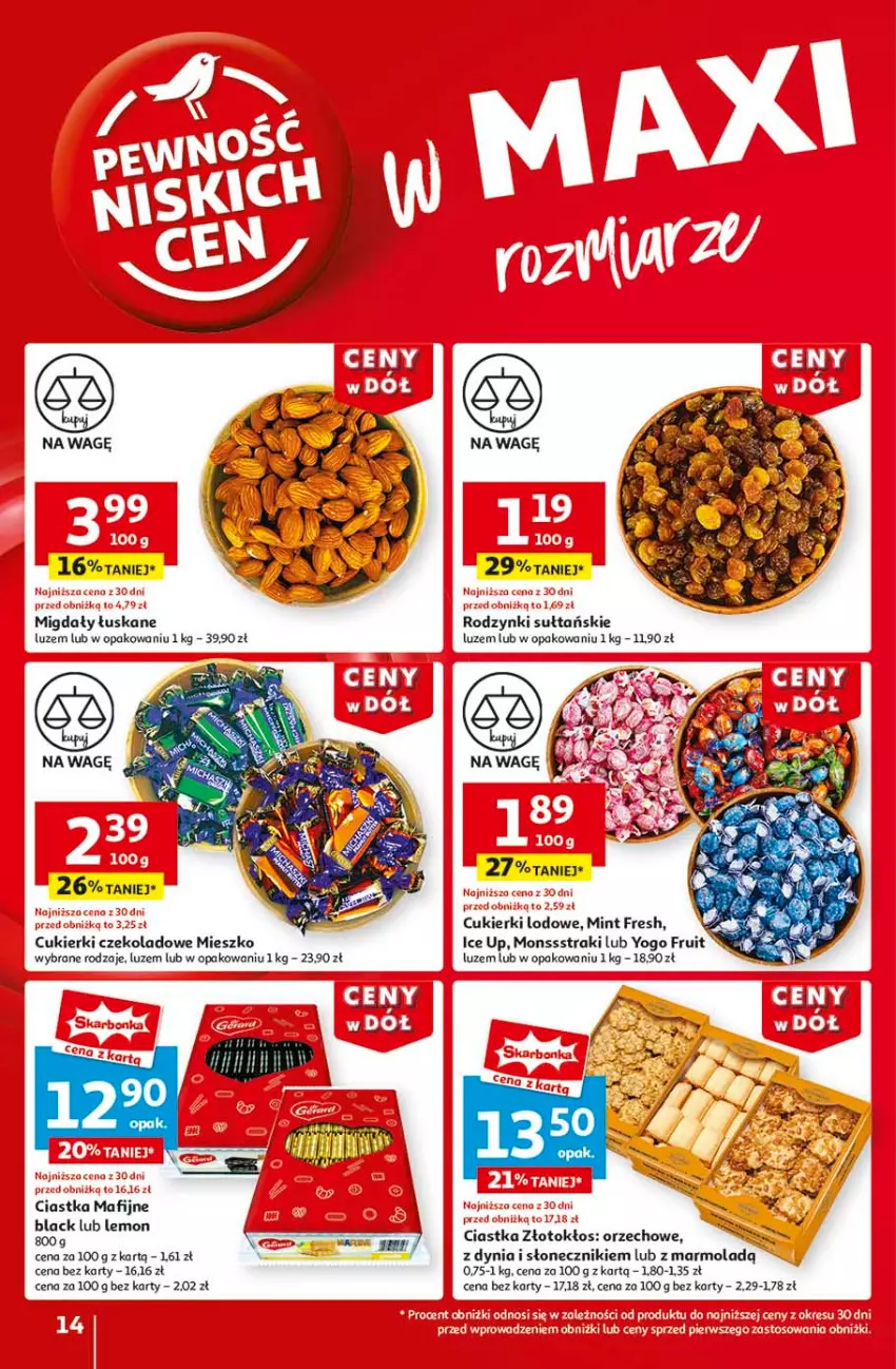 Gazetka promocyjna Auchan - CENY W DÓŁ Hipermarket - ważna 23.01 do 29.01.2025 - strona 16 - produkty: Ciastka, Cukier, Cukierki, Cukierki czekoladowe, Migdały, Mola, Rodzynki, Taft