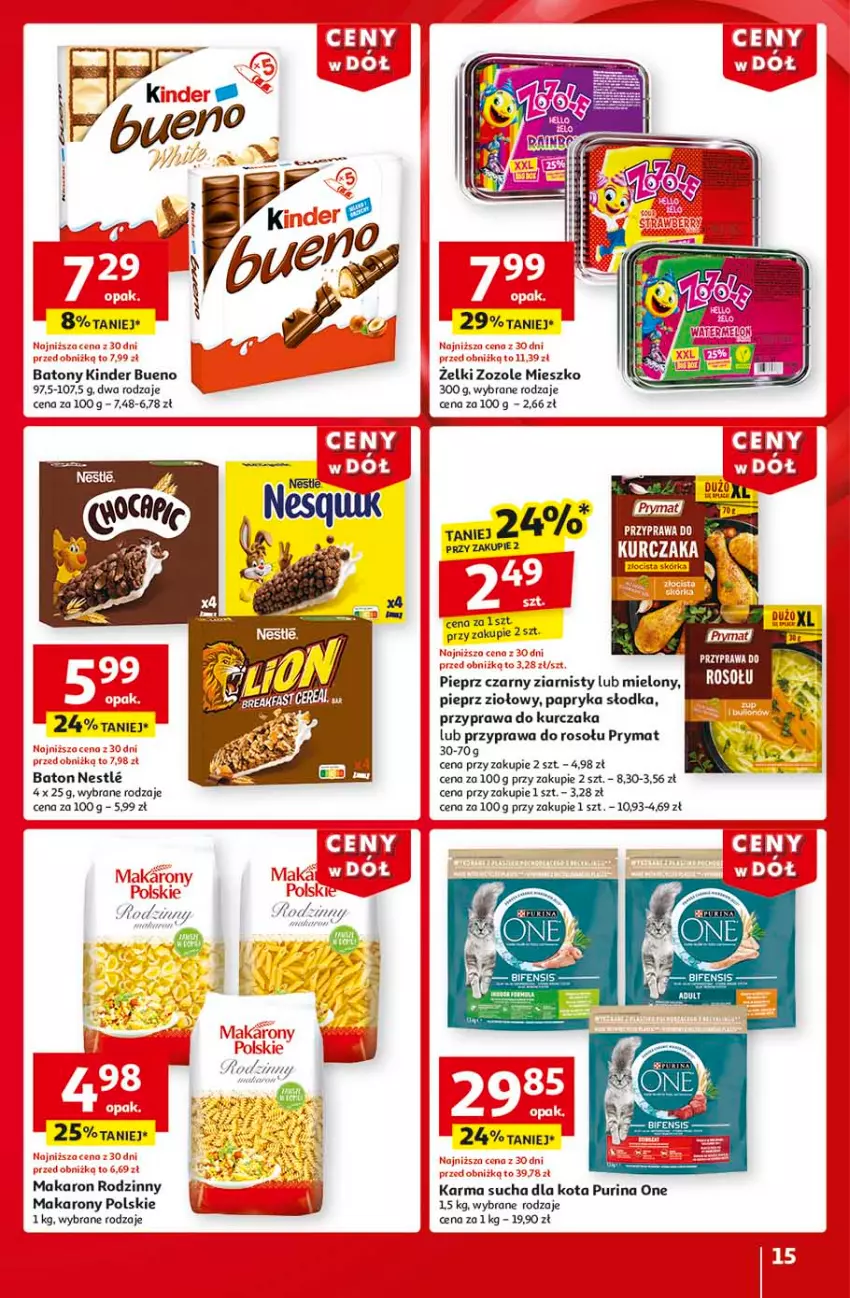 Gazetka promocyjna Auchan - CENY W DÓŁ Hipermarket - ważna 23.01 do 29.01.2025 - strona 17 - produkty: Baton, Kinder, Kinder Bueno, Kurczak, Makaron, Papryka, Papryka słodka, Pieprz, Prymat, Przyprawa do rosołu, Pur, Purina