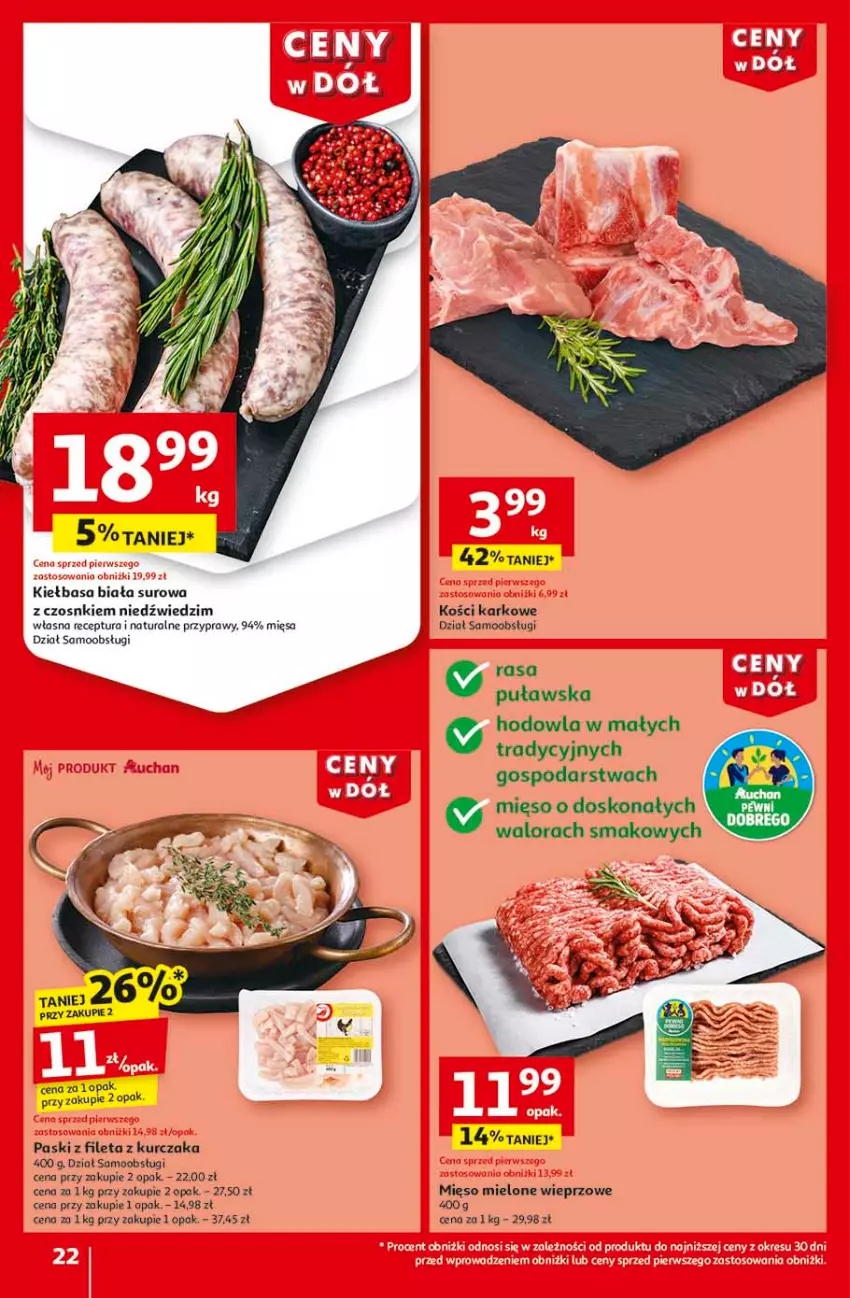 Gazetka promocyjna Auchan - CENY W DÓŁ Hipermarket - ważna 23.01 do 29.01.2025 - strona 24 - produkty: Kiełbasa, Kiełbasa biała, Kurczak, LANA, Mięso, Mięso mielone, Przyprawy