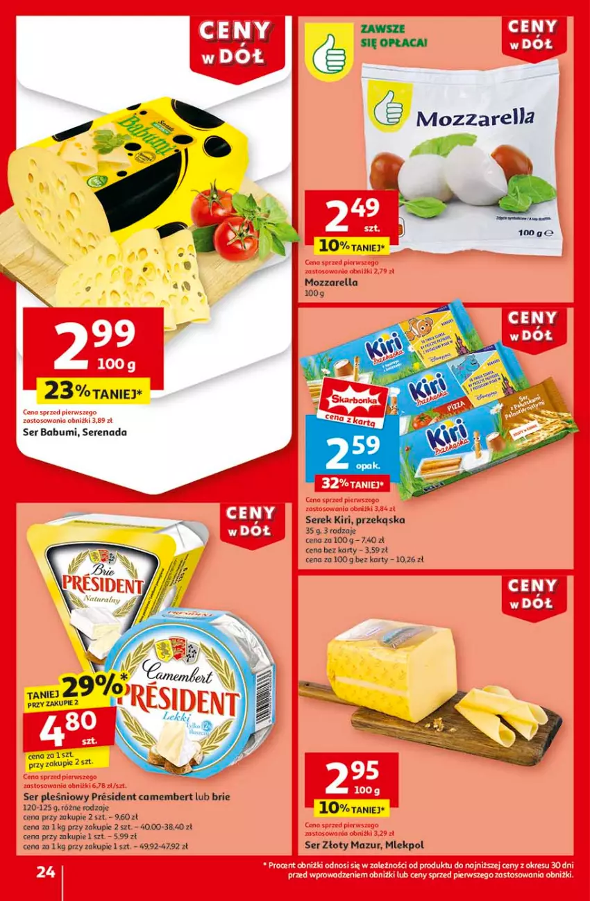 Gazetka promocyjna Auchan - CENY W DÓŁ Hipermarket - ważna 23.01 do 29.01.2025 - strona 26 - produkty: Brie, Camembert, Fa, Mozzarella, Ser, Ser pleśniowy, Serek, Złoty Mazur