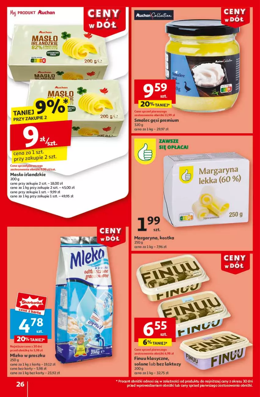 Gazetka promocyjna Auchan - CENY W DÓŁ Hipermarket - ważna 23.01 do 29.01.2025 - strona 28 - produkty: Finuu, Margaryna, Masło, Mleko, Mleko w proszku