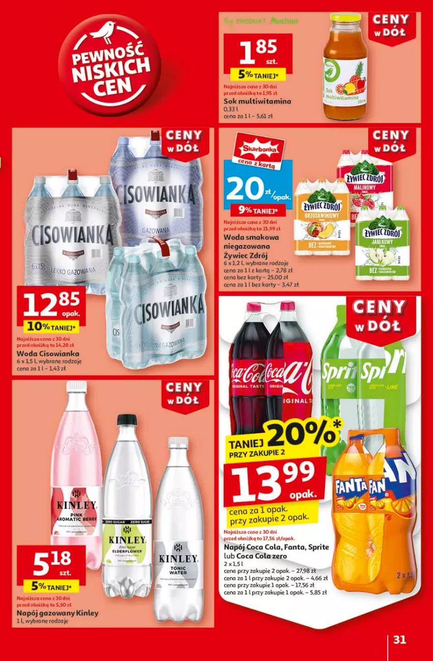 Gazetka promocyjna Auchan - CENY W DÓŁ Hipermarket - ważna 23.01 do 29.01.2025 - strona 33 - produkty: Cisowianka, Napój, Sok, Sprite, Woda