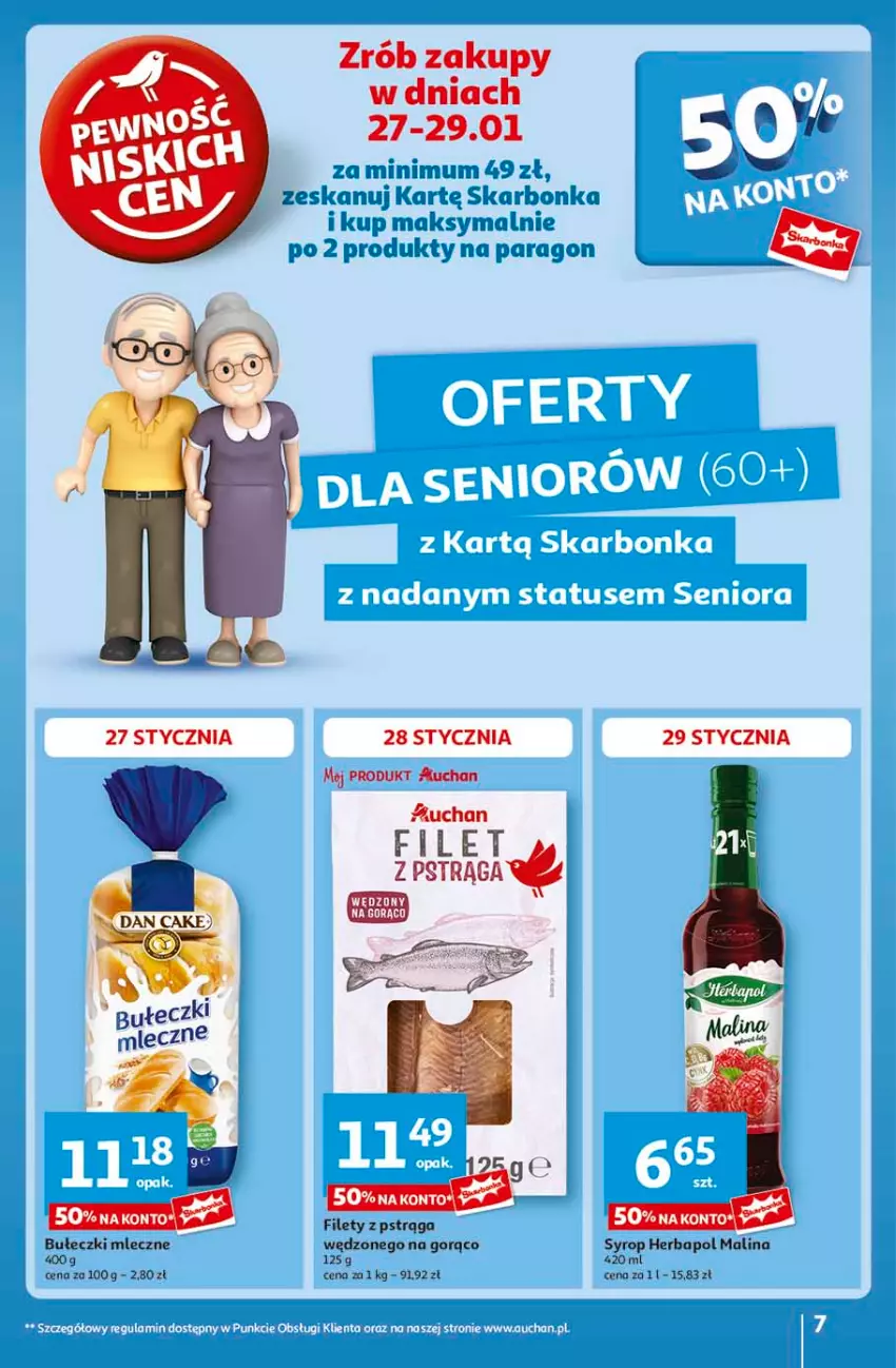 Gazetka promocyjna Auchan - CENY W DÓŁ Hipermarket - ważna 23.01 do 29.01.2025 - strona 7 - produkty: Bułeczki, Bułeczki mleczne, Filet z pstrąga, Herbapol, Pstrąg, Syrop