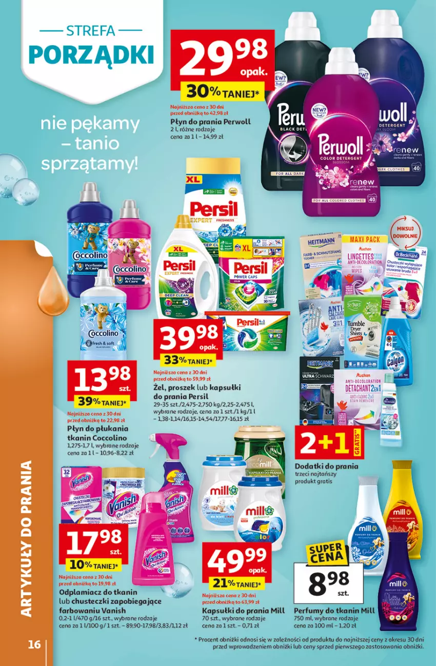 Gazetka promocyjna Auchan - 30 Lat Hipermarket - ważna 19.03 do 25.03.2026 - strona 16 - produkty: Chusteczki, Coccolino, Fa, Gra, Kapsułki do prania, Lack, Leon, Odplamiacz, Perfum, Persil, Perwoll, Płyn do płukania, Płyn do prania, Por, Ryż, Vanish