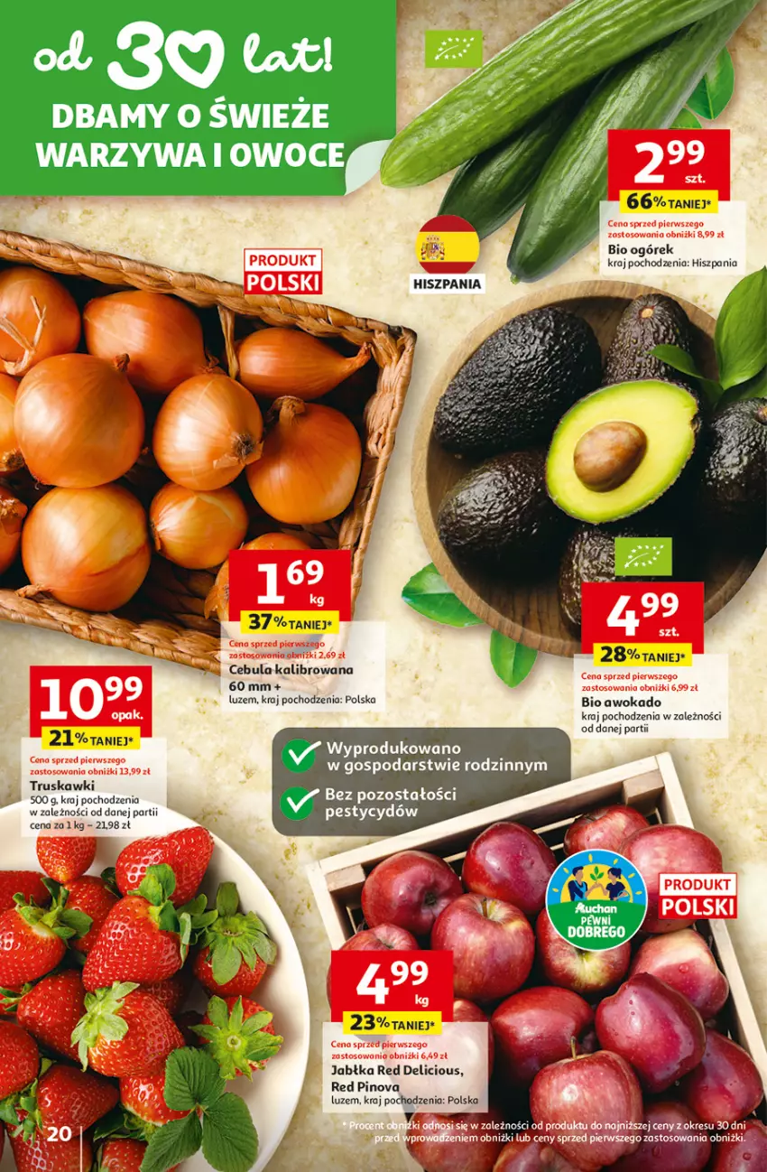 Gazetka promocyjna Auchan - 30 Lat Hipermarket - ważna 19.03 do 25.03.2026 - strona 20 - produkty: Cebula, Jabłka, Ogórek, Owoce, Truskawki, Warzywa, Warzywa i owoce