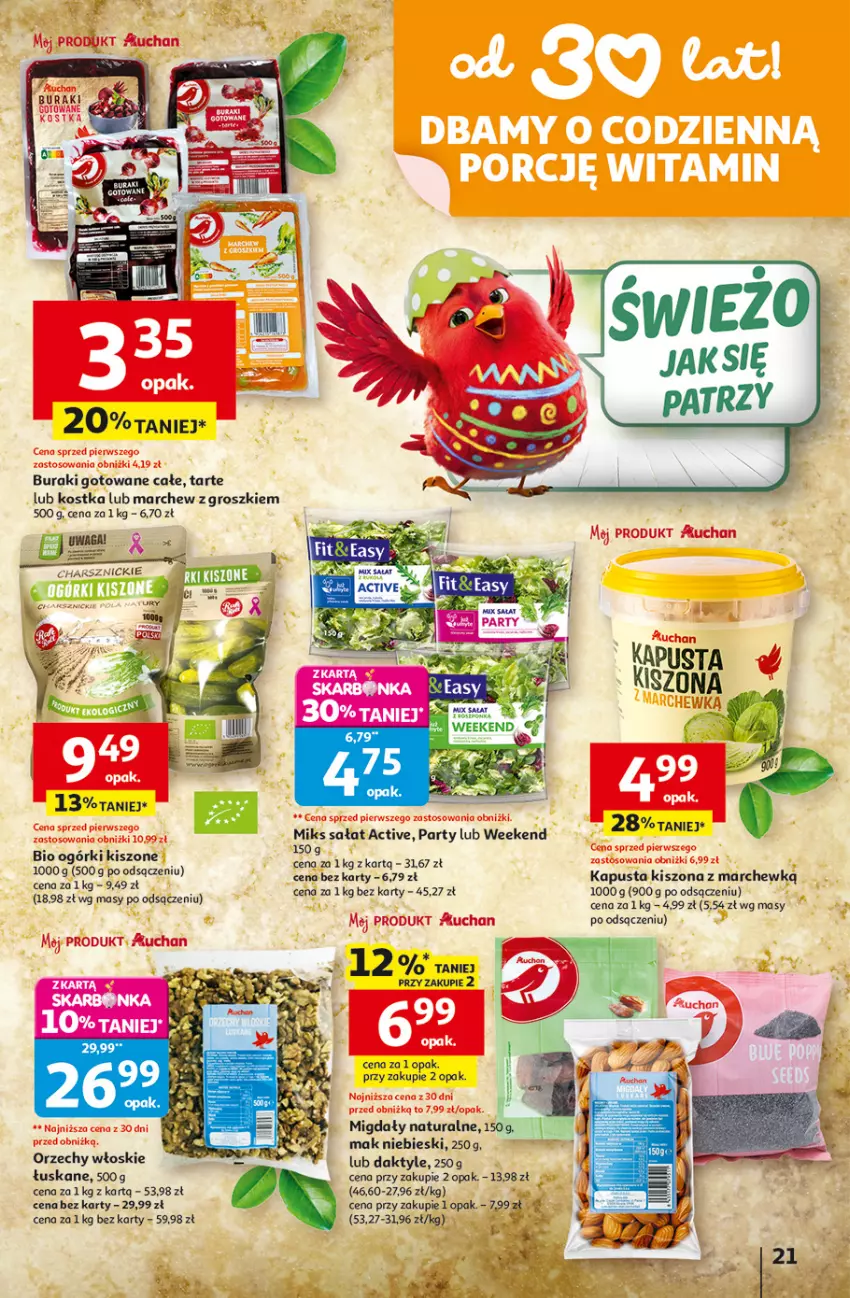 Gazetka promocyjna Auchan - 30 Lat Hipermarket - ważna 19.03 do 25.03.2026 - strona 21 - produkty: Buraki, Daktyle, Migdały, Orzechy włoskie, Sałat