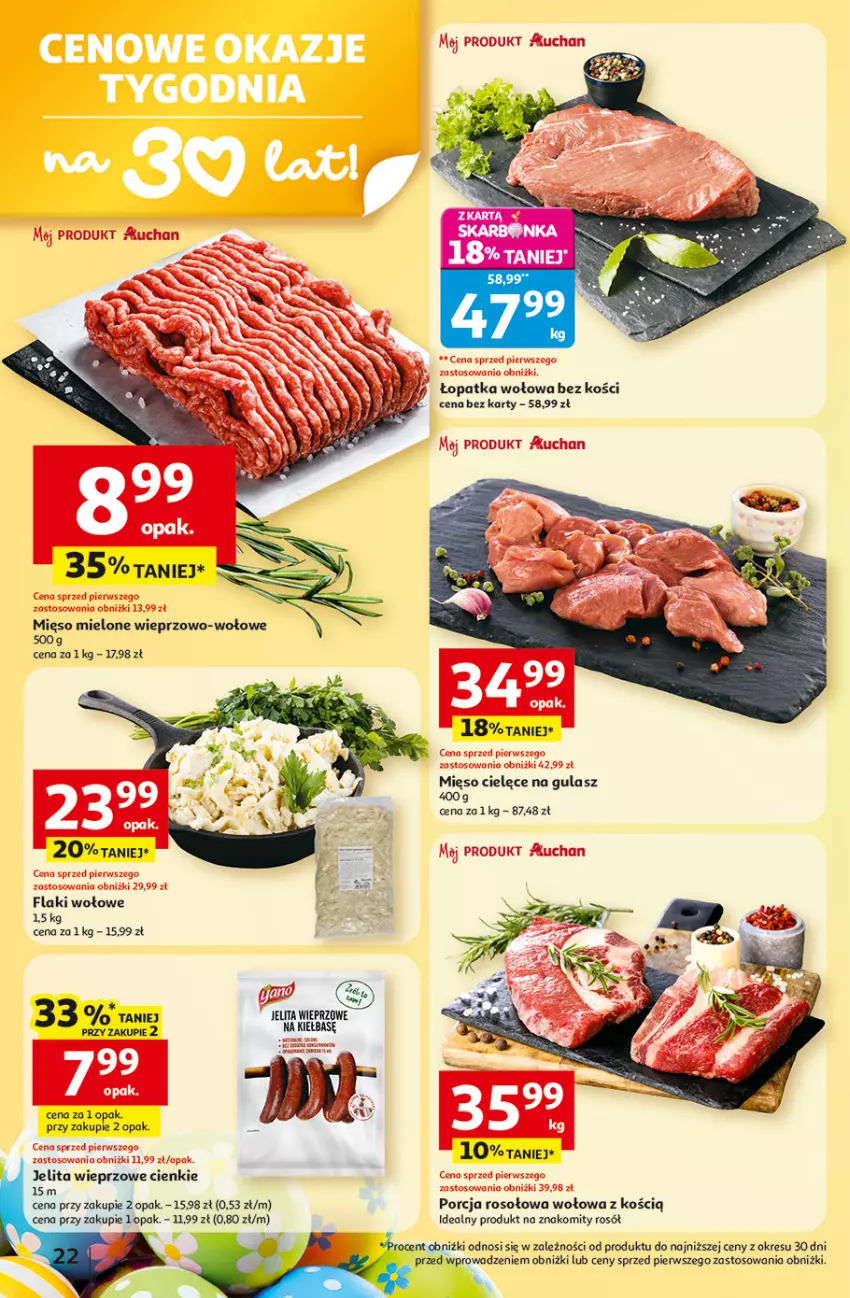 Gazetka promocyjna Auchan - 30 Lat Hipermarket - ważna 19.03 do 25.03.2026 - strona 22 - produkty: Flaki, Flaki wołowe, Mięso, Mięso mielone, Por, Rosół