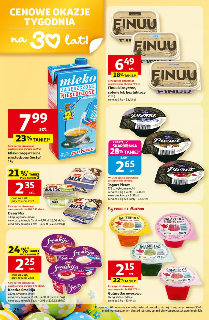 Gazetka promocyjna Auchan - 30 Lat Hipermarket - ważna 19.03 do 25.03.2026 - strona 26 - produkty: Deser, Finuu, Gala, Galaretka, Gres, Jogurt, Mleko, Mleko zagęszczone, Ser, Smakija
