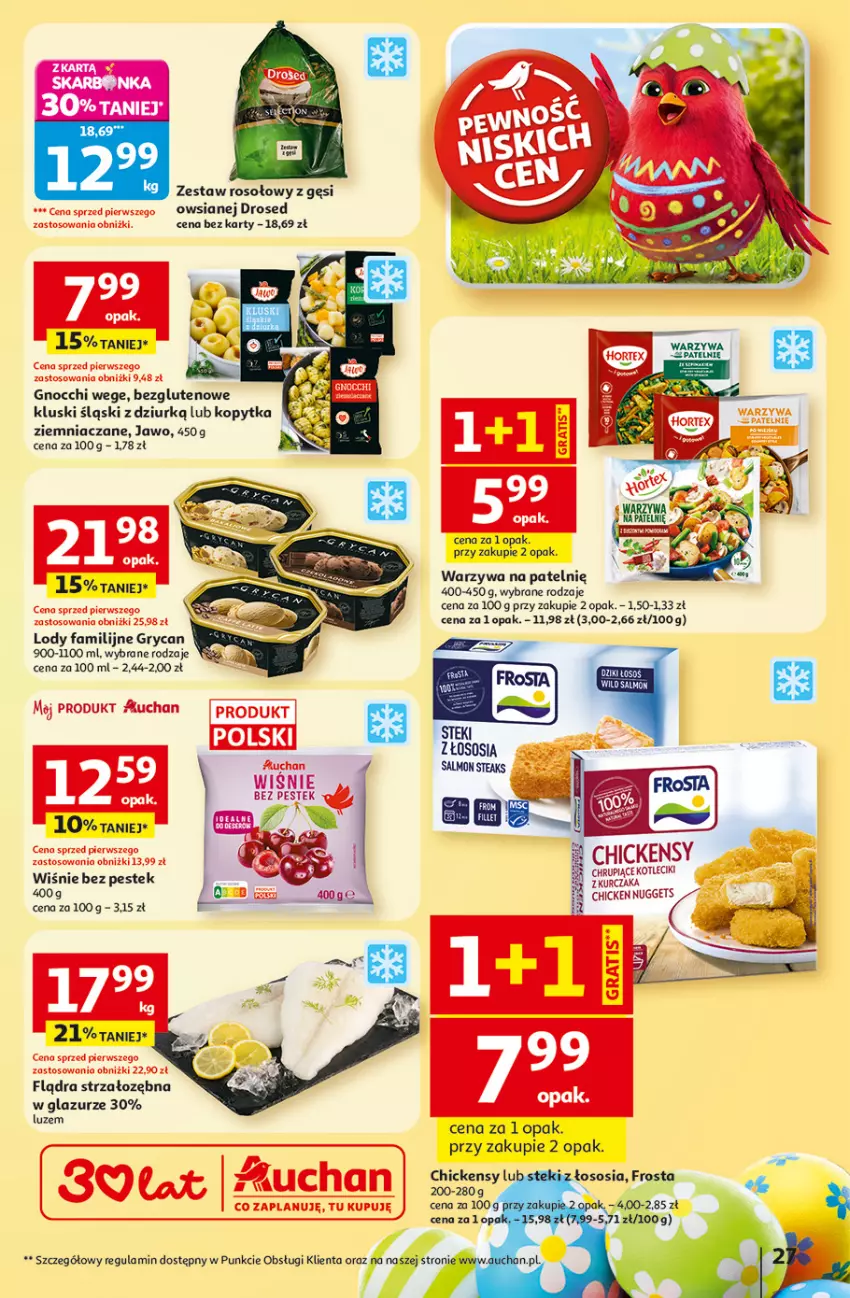 Gazetka promocyjna Auchan - 30 Lat Hipermarket - ważna 19.03 do 25.03.2026 - strona 27 - produkty: Fa, Frosta, Gnocchi, Gry, Kopytka, Lazur, Lody, Sos, Stek, Warzywa