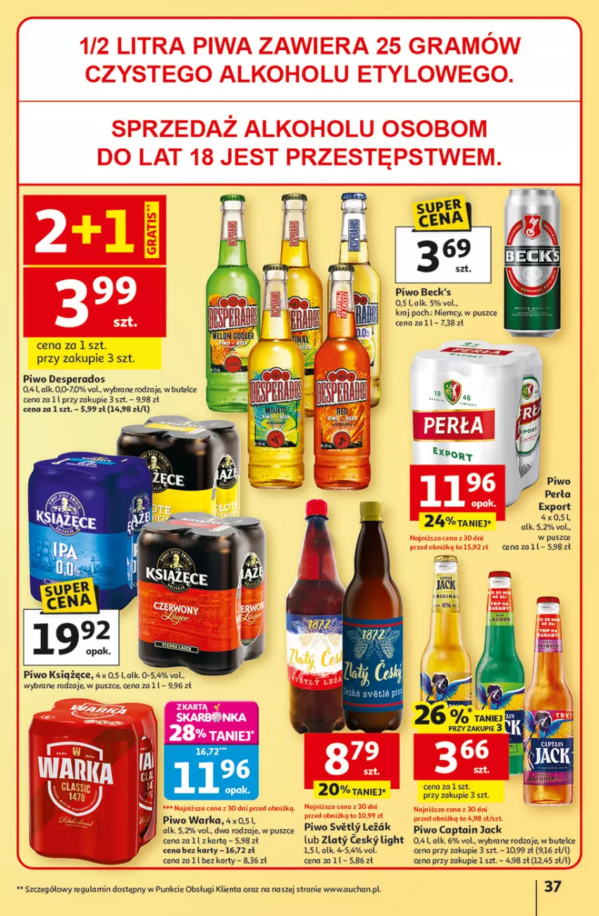 Gazetka promocyjna Auchan - 30 Lat Hipermarket - ważna 19.03 do 25.03.2026 - strona 37 - produkty: Captain Jack, Desperados, Gin, Książęce, Perła, Piwo, Por, Warka